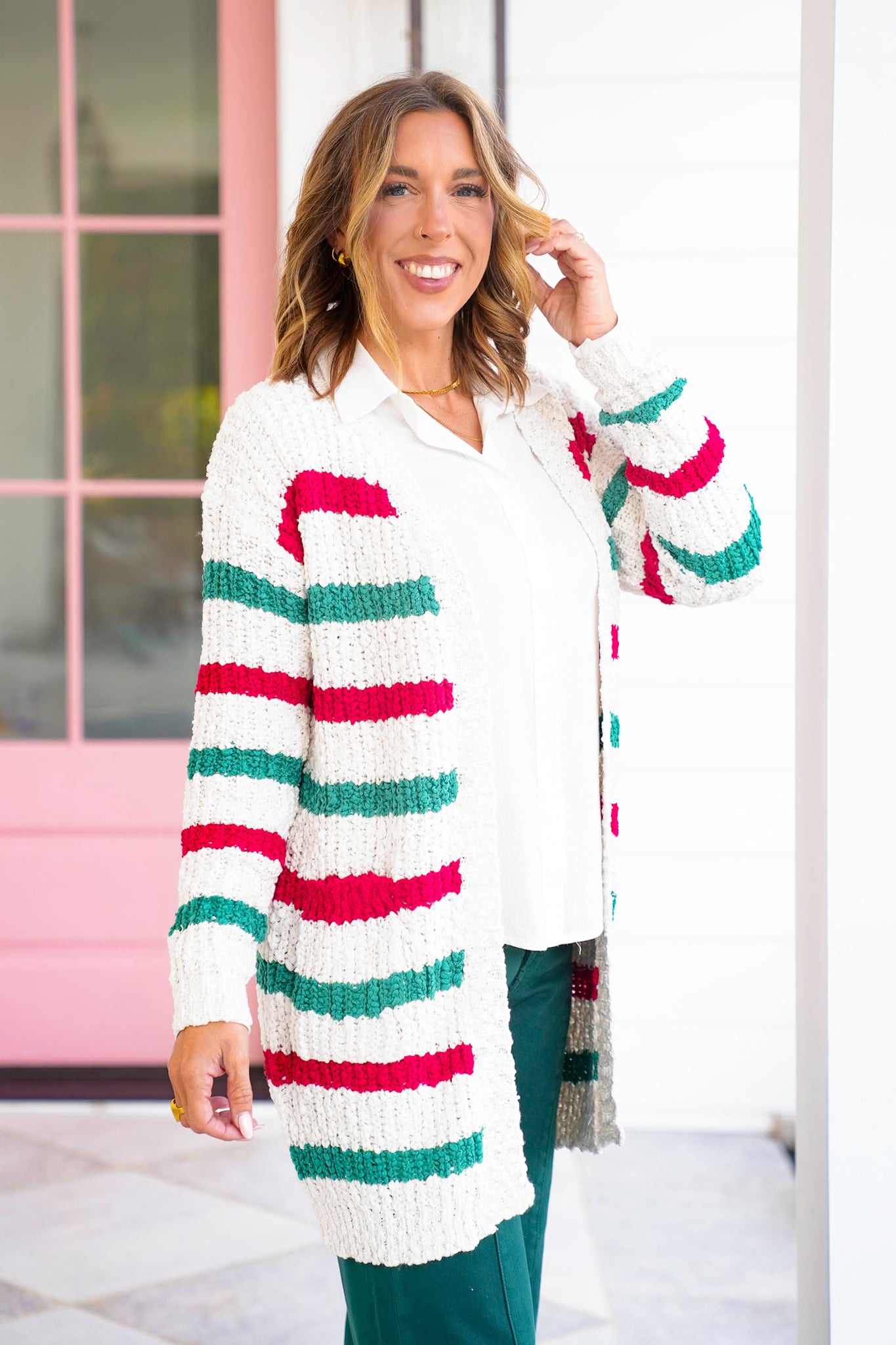 Stripe Long Sleeve Open Front Cardigan
