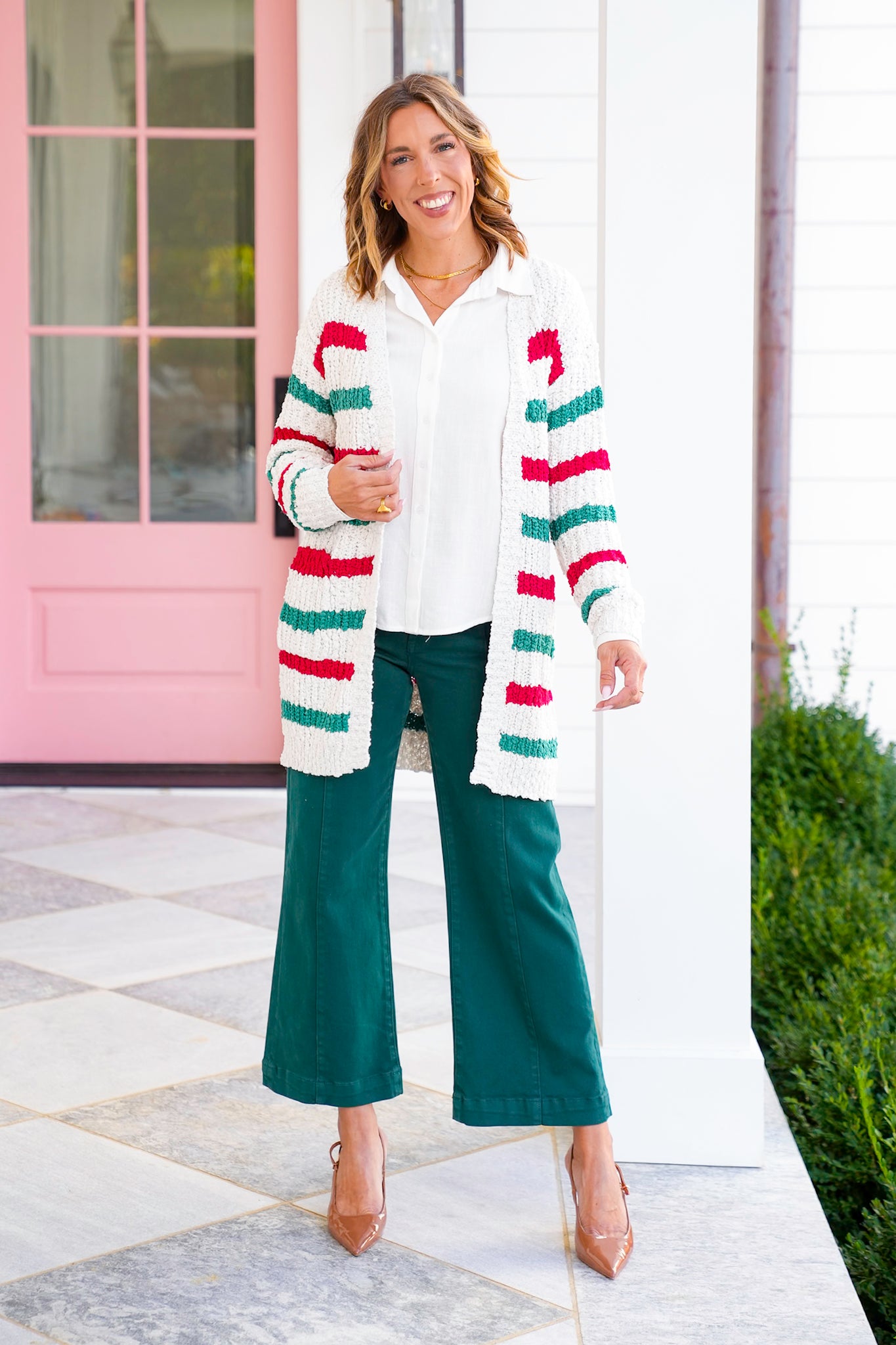 Stripe Long Sleeve Open Front Cardigan