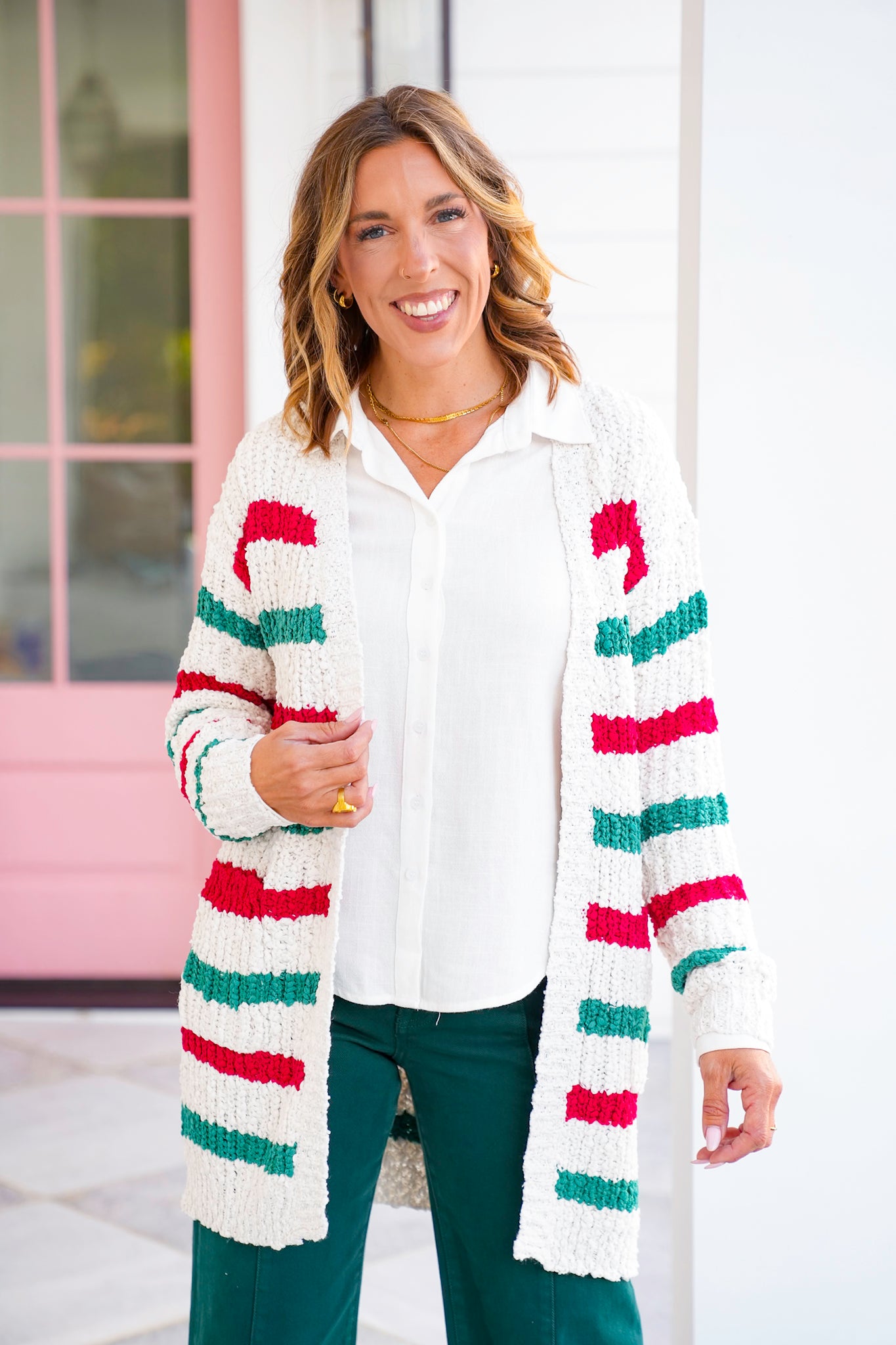 Stripe Long Sleeve Open Front Cardigan