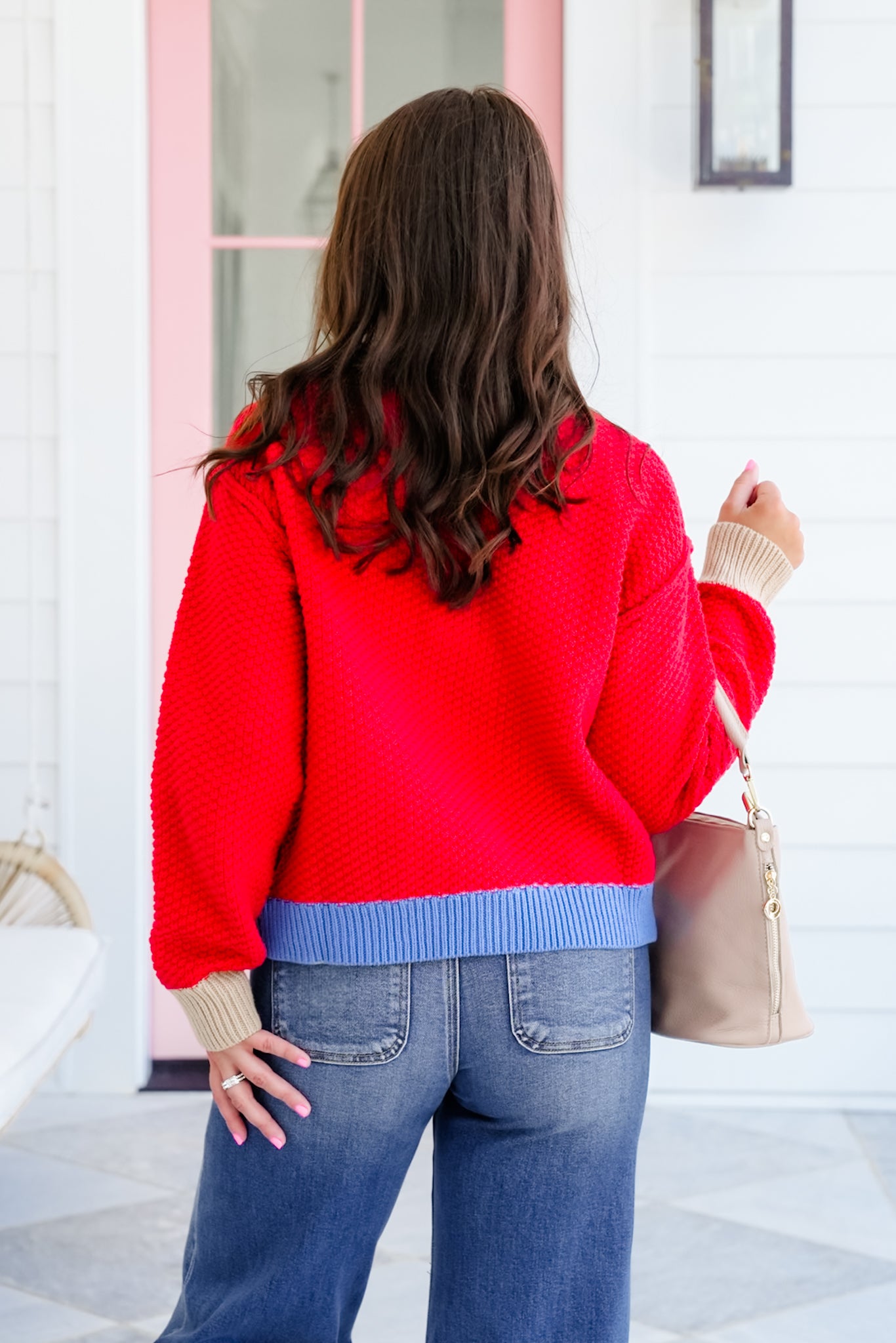 Textured Long Sleeve Button Cardigan with Contrast Trim Detail