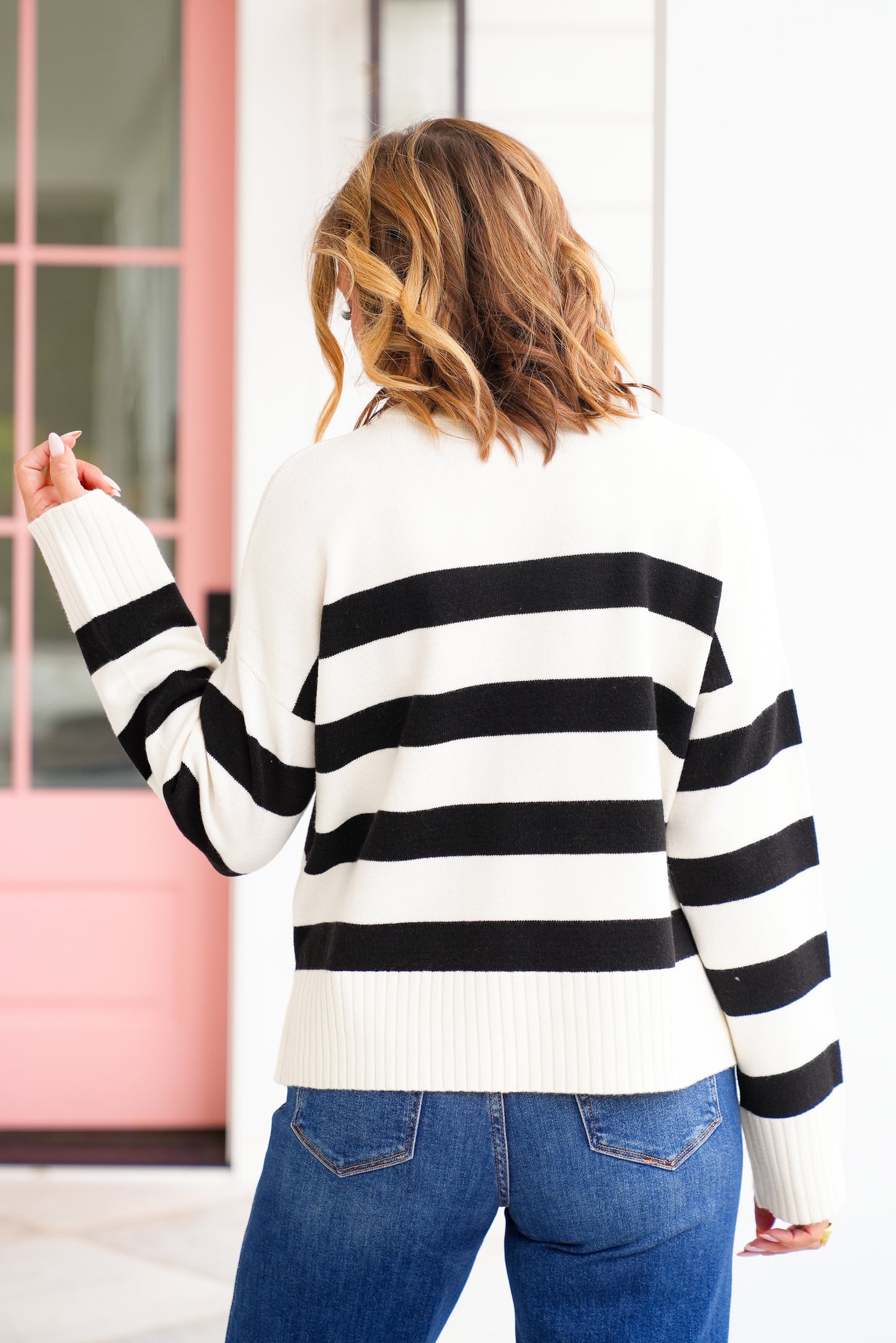 Stripe Long Sleeve Crew Neck Sweater