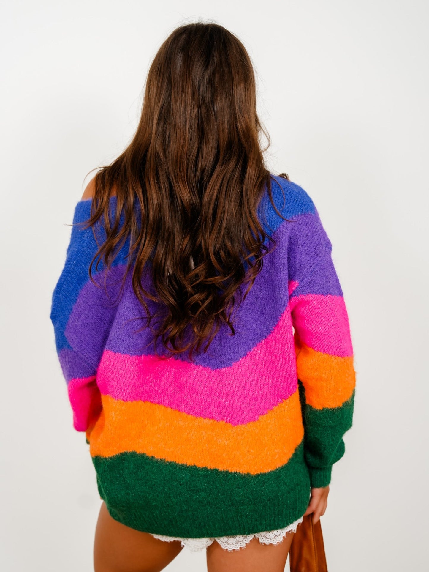Color Block Rainbow Long Sleeve Button Down Cardigan - Freckled Poppy