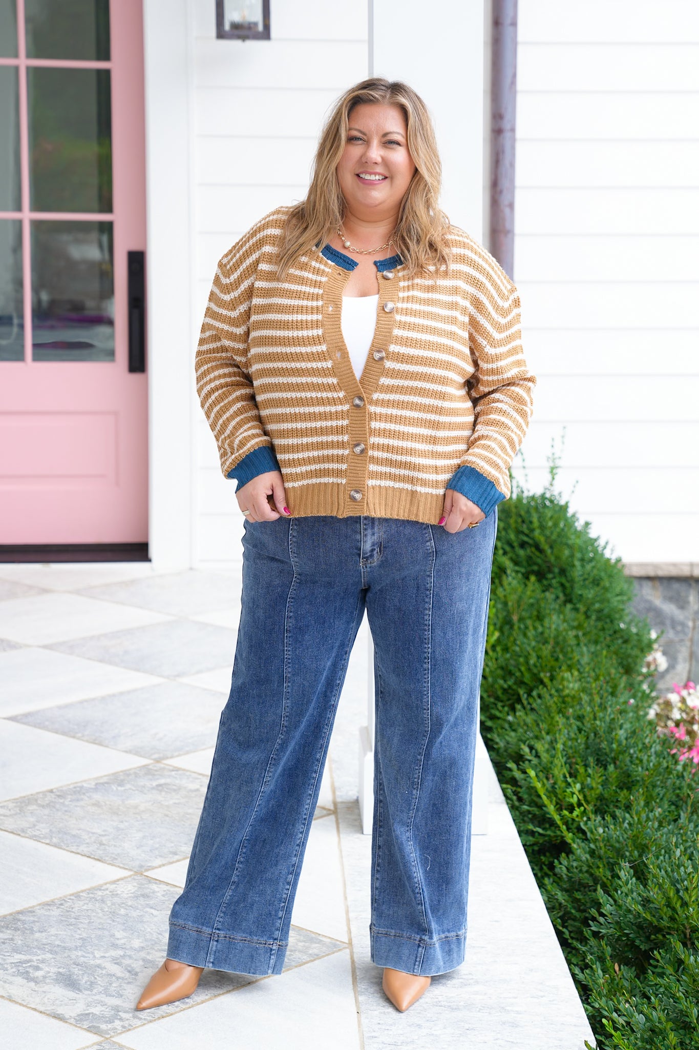 Stripe Long Sleeve Button Down Cardigan