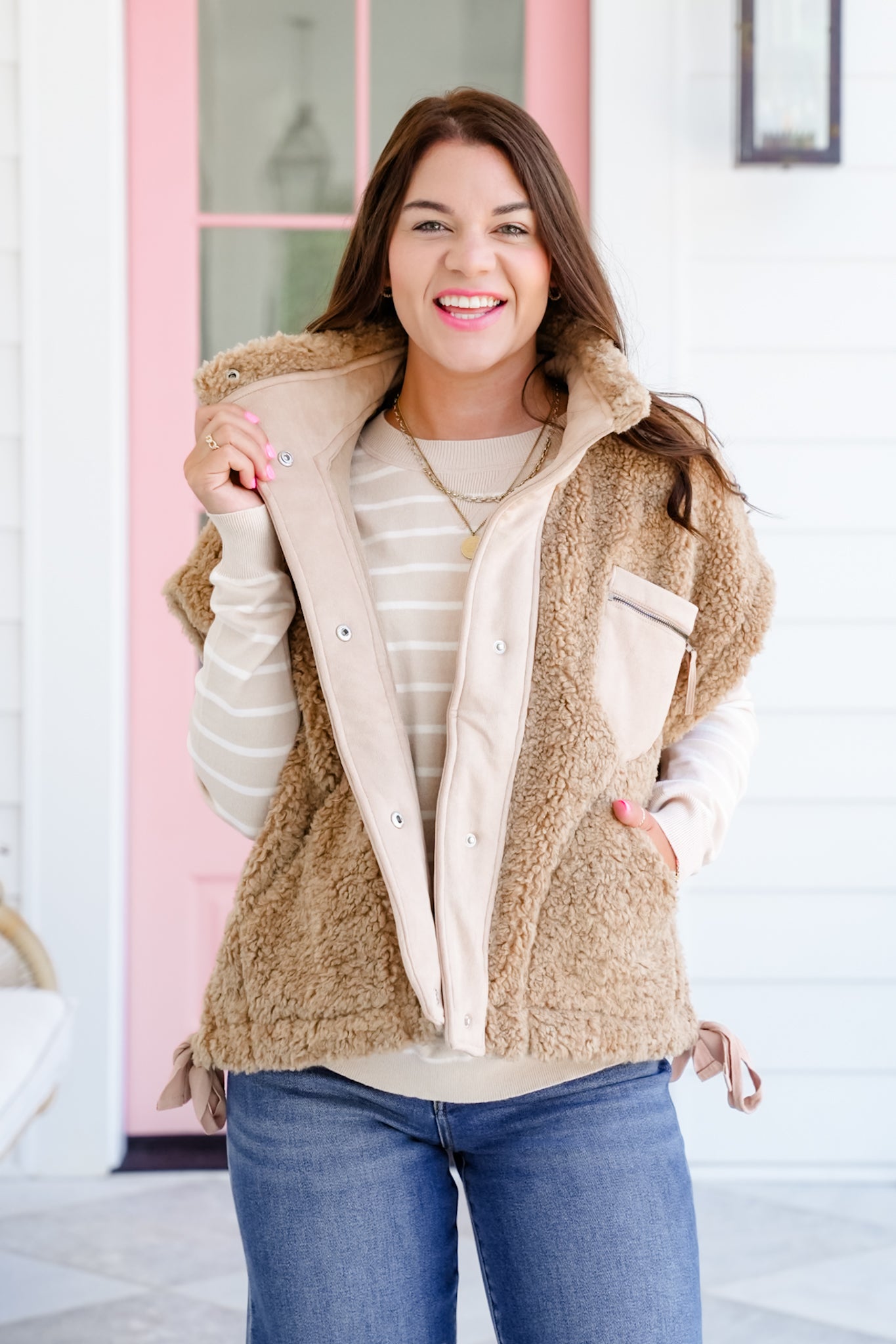 Solid Sherpa Button Up Oversized Vest