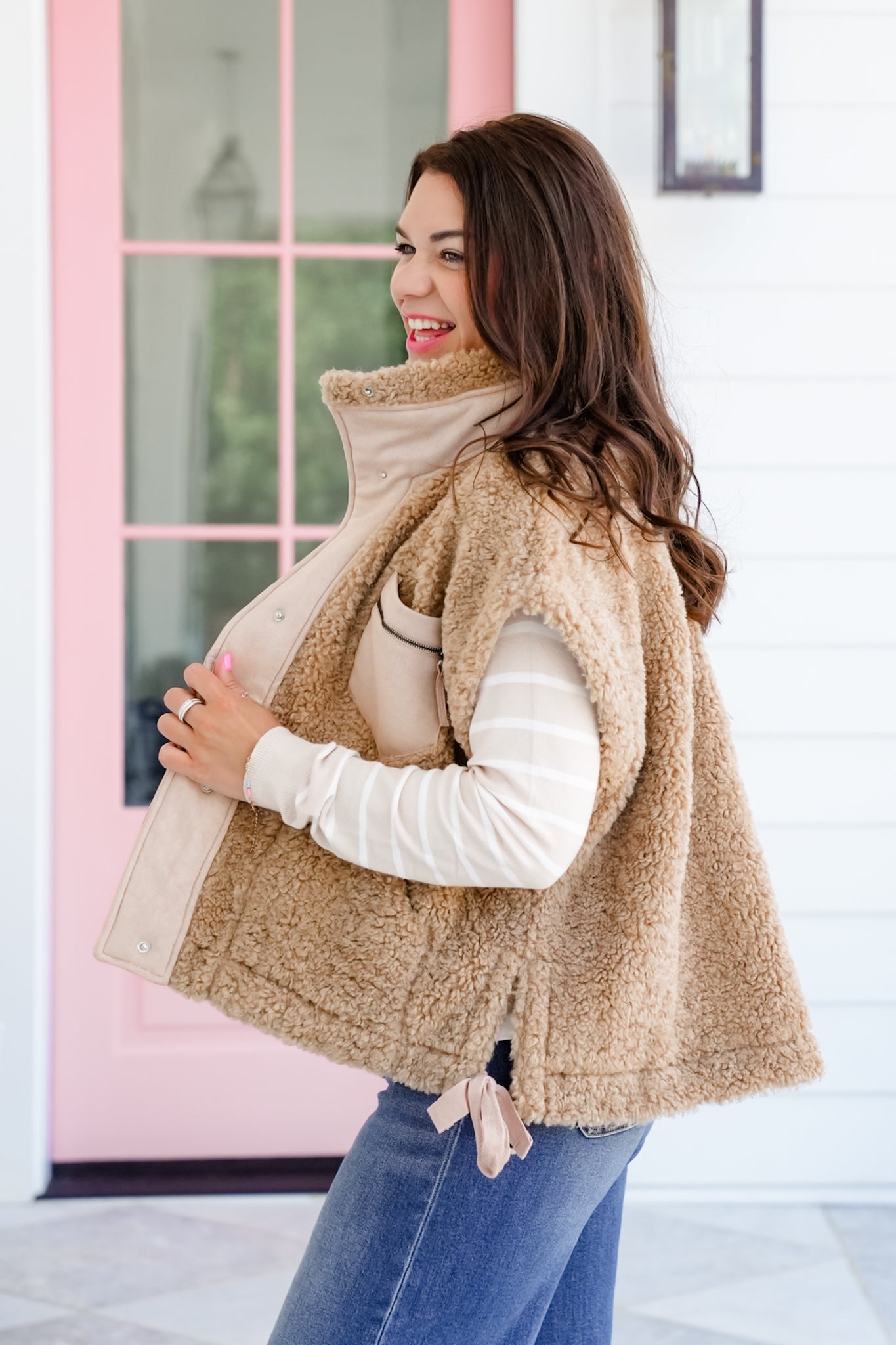 Solid Sherpa Button Up Oversized Vest