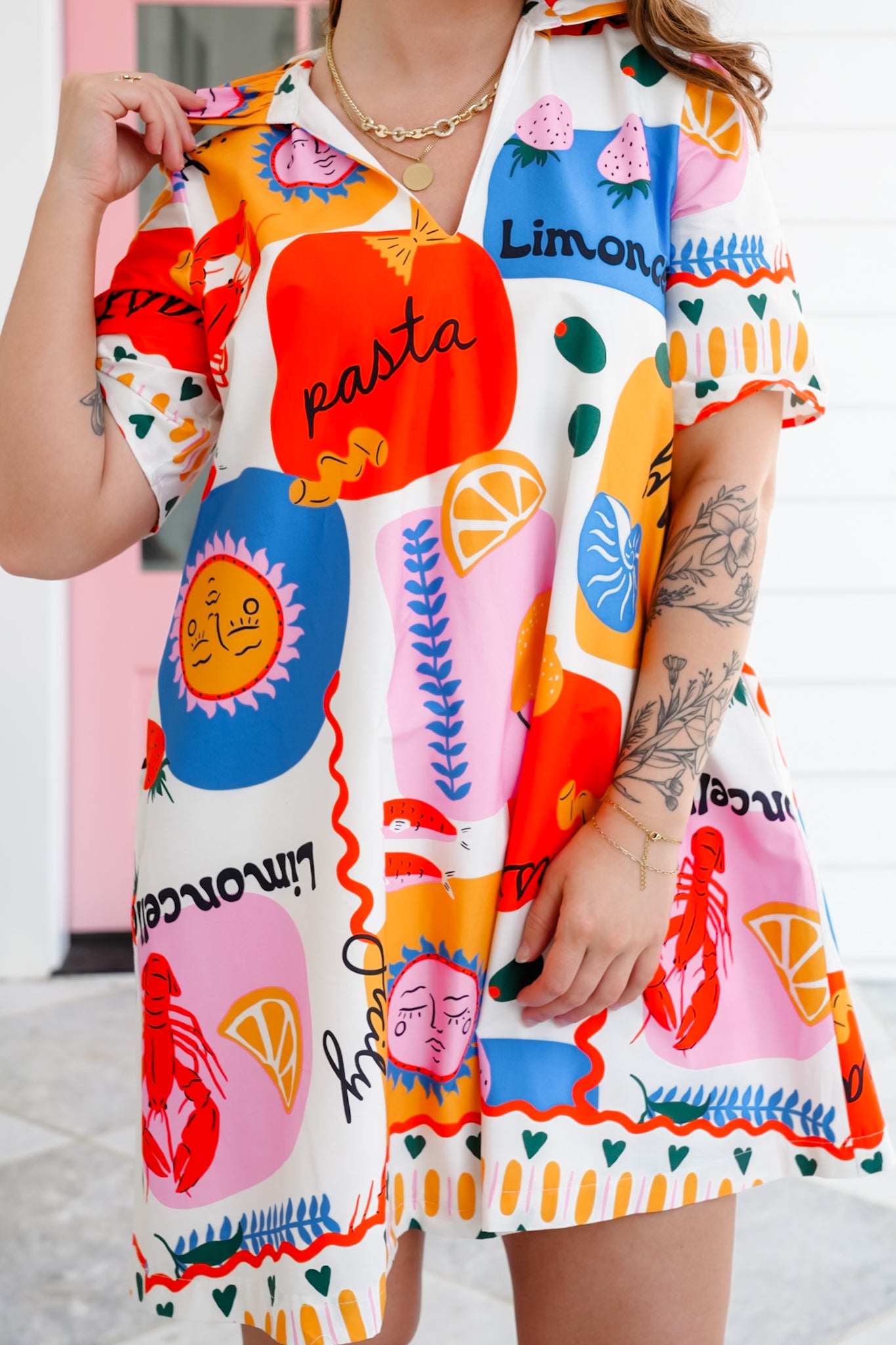 Plus/Reg Sicily Print Short Sleeve V-Neck Dress