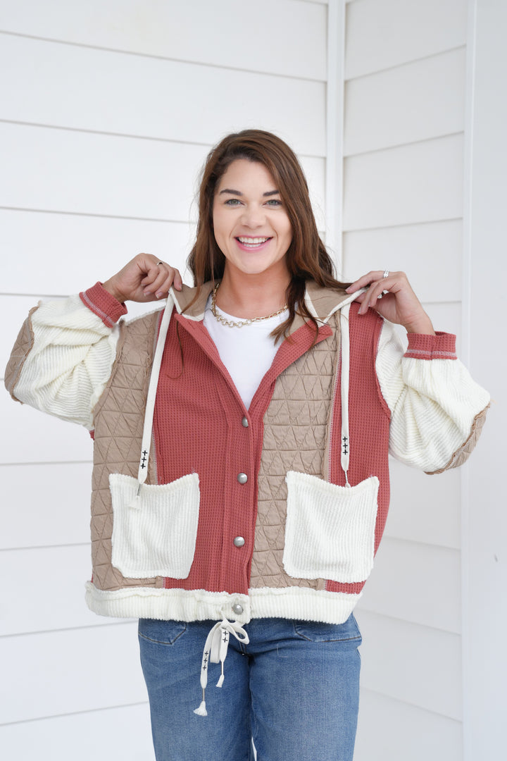 POL Knit Long Sleeve Button Down Hoodie Jacket