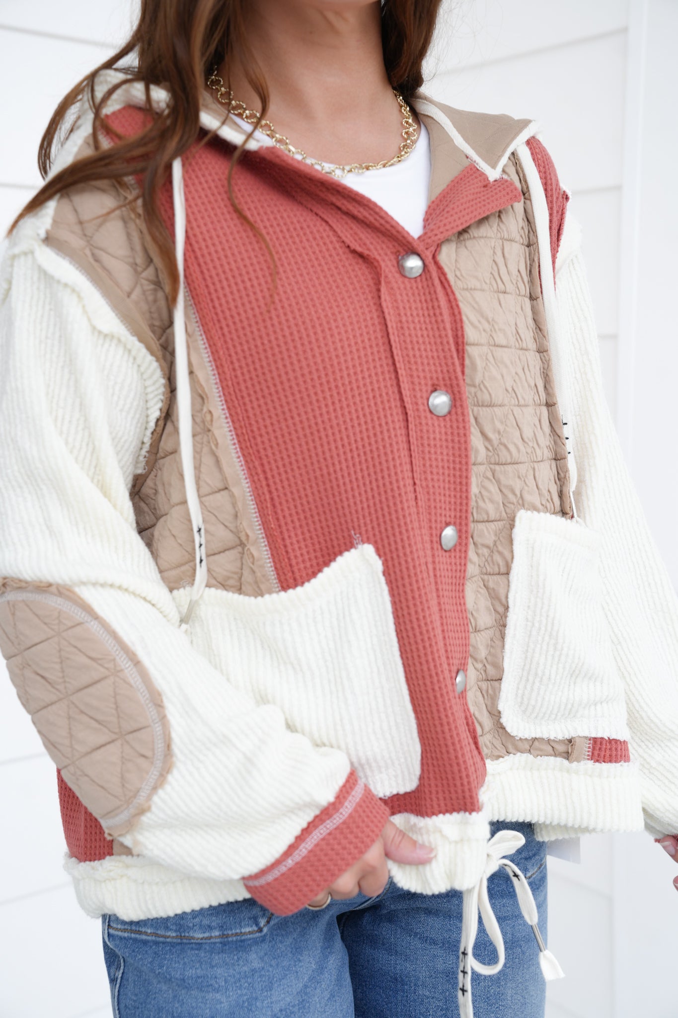 POL Knit Long Sleeve Button Down Hoodie Jacket