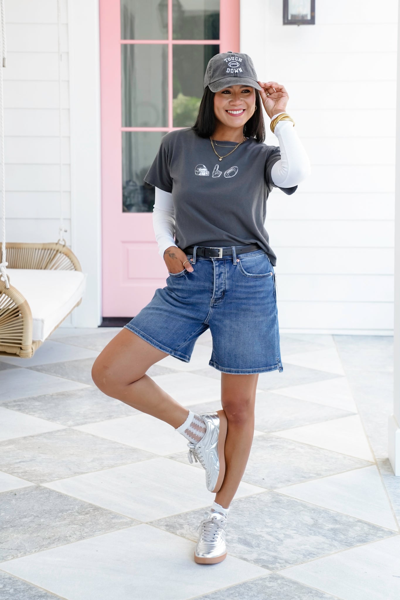 Short Sleeve Football Trio Graphic Crop Top