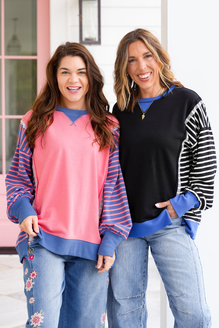 Striped Color Block Long Sleeve Knit Top