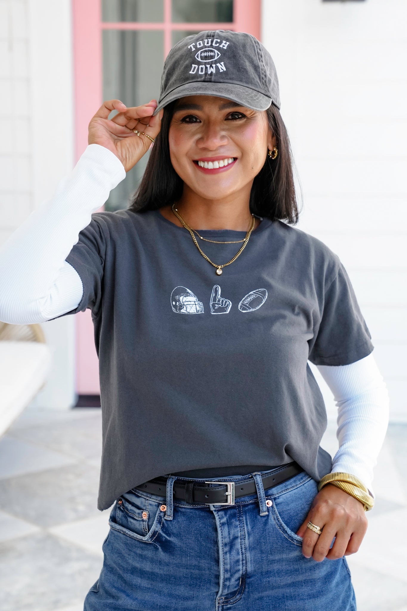 Short Sleeve Football Trio Graphic Crop Top