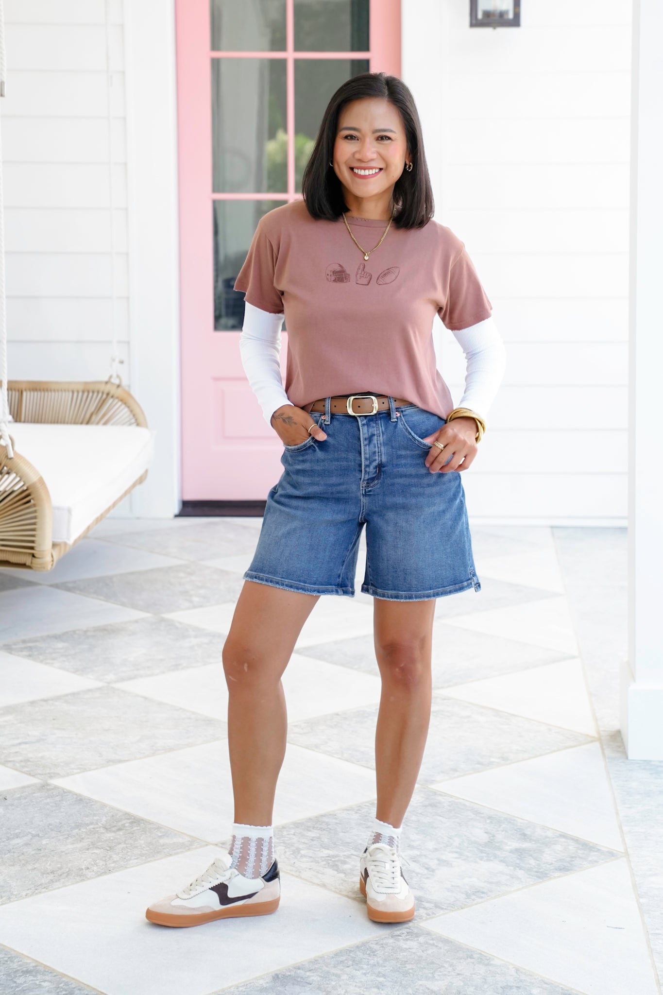 Short Sleeve Football Trio Graphic Crop Top