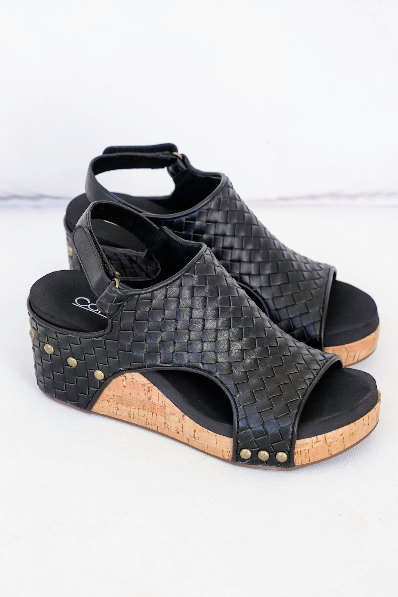 Corky's "Carley" Woven Platform Wedge Sandal with Cork Heel and Studded Detail