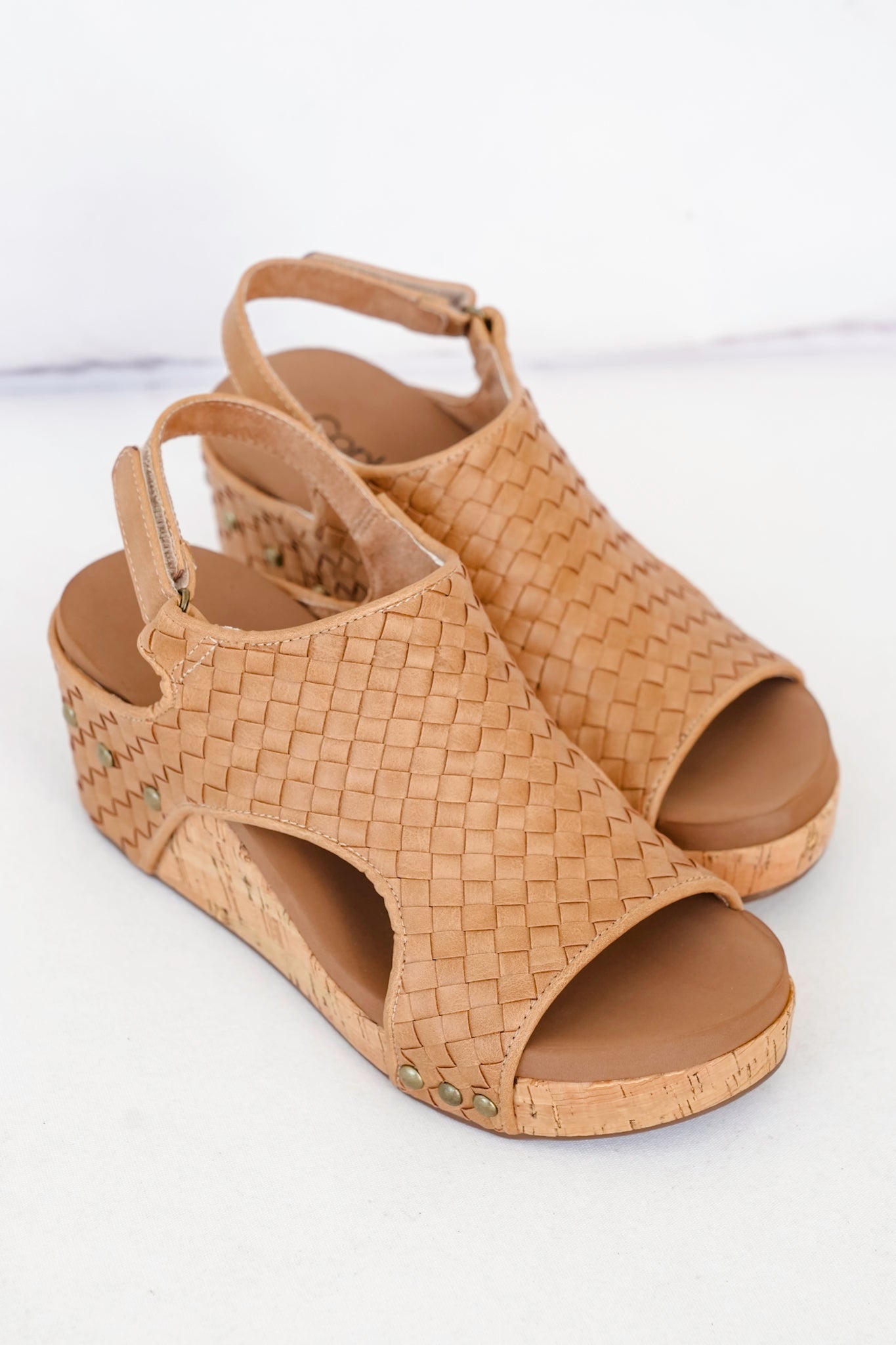 Corky's "Carley" Woven Platform Wedge Sandal with Cork Heel and Studded Detail