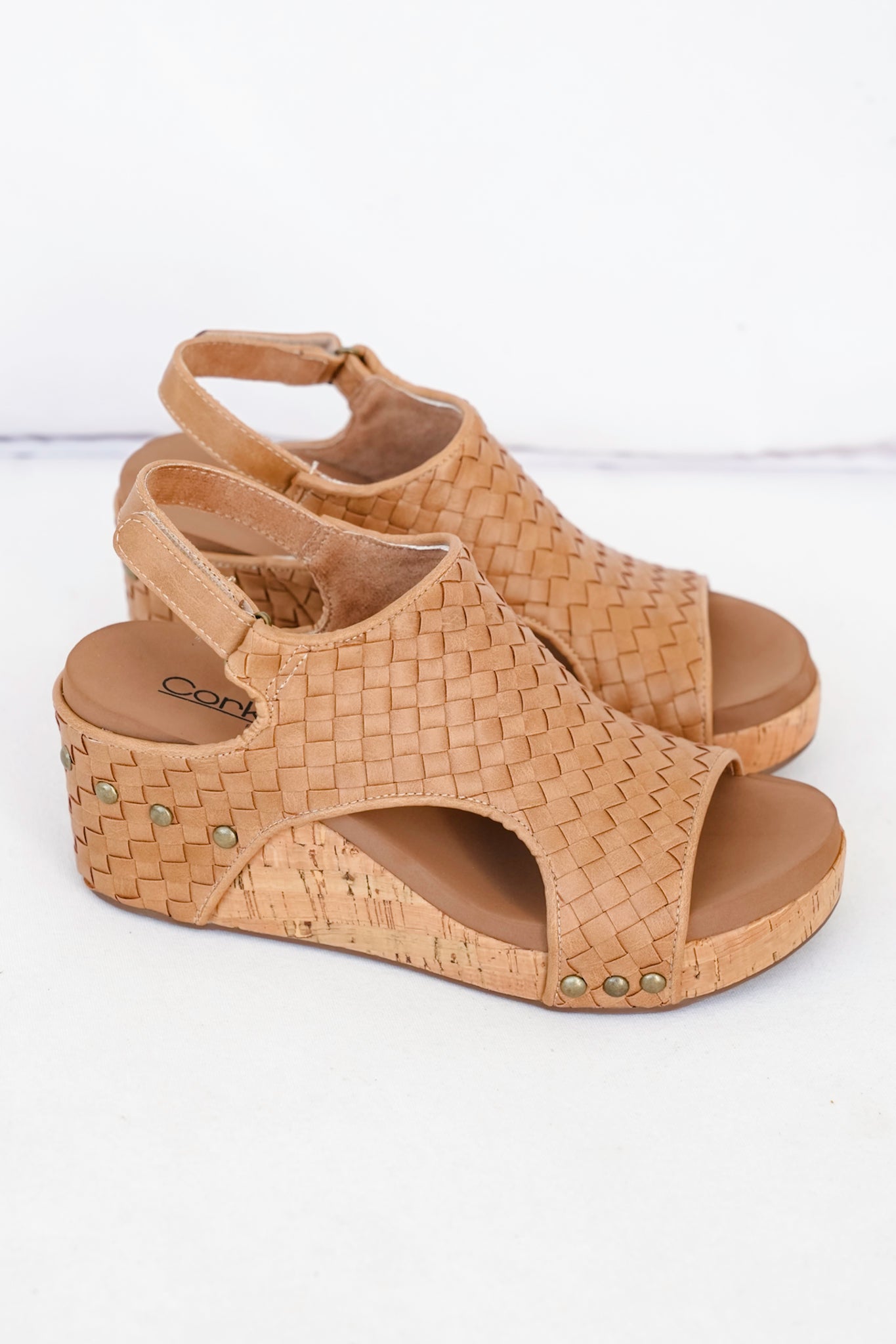 Corky's "Carley" Woven Platform Wedge Sandal with Cork Heel and Studded Detail