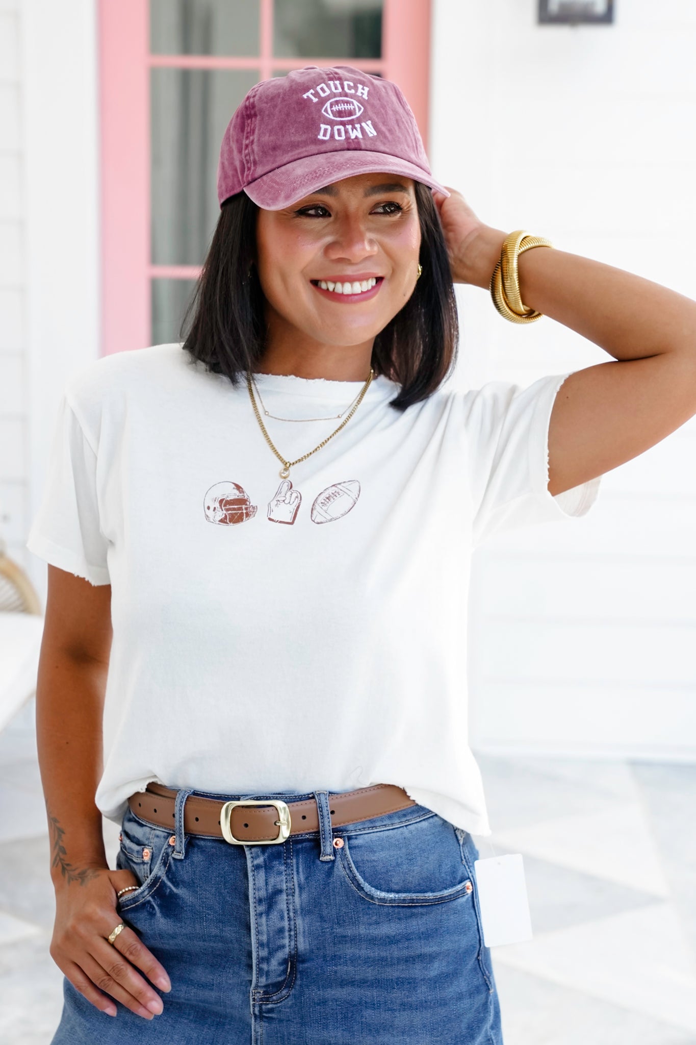 Short Sleeve Football Trio Graphic Crop Top