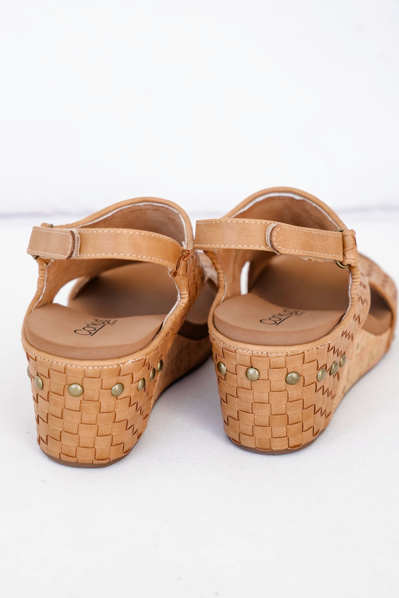 Corky's "Carley" Woven Platform Wedge Sandal with Cork Heel and Studded Detail