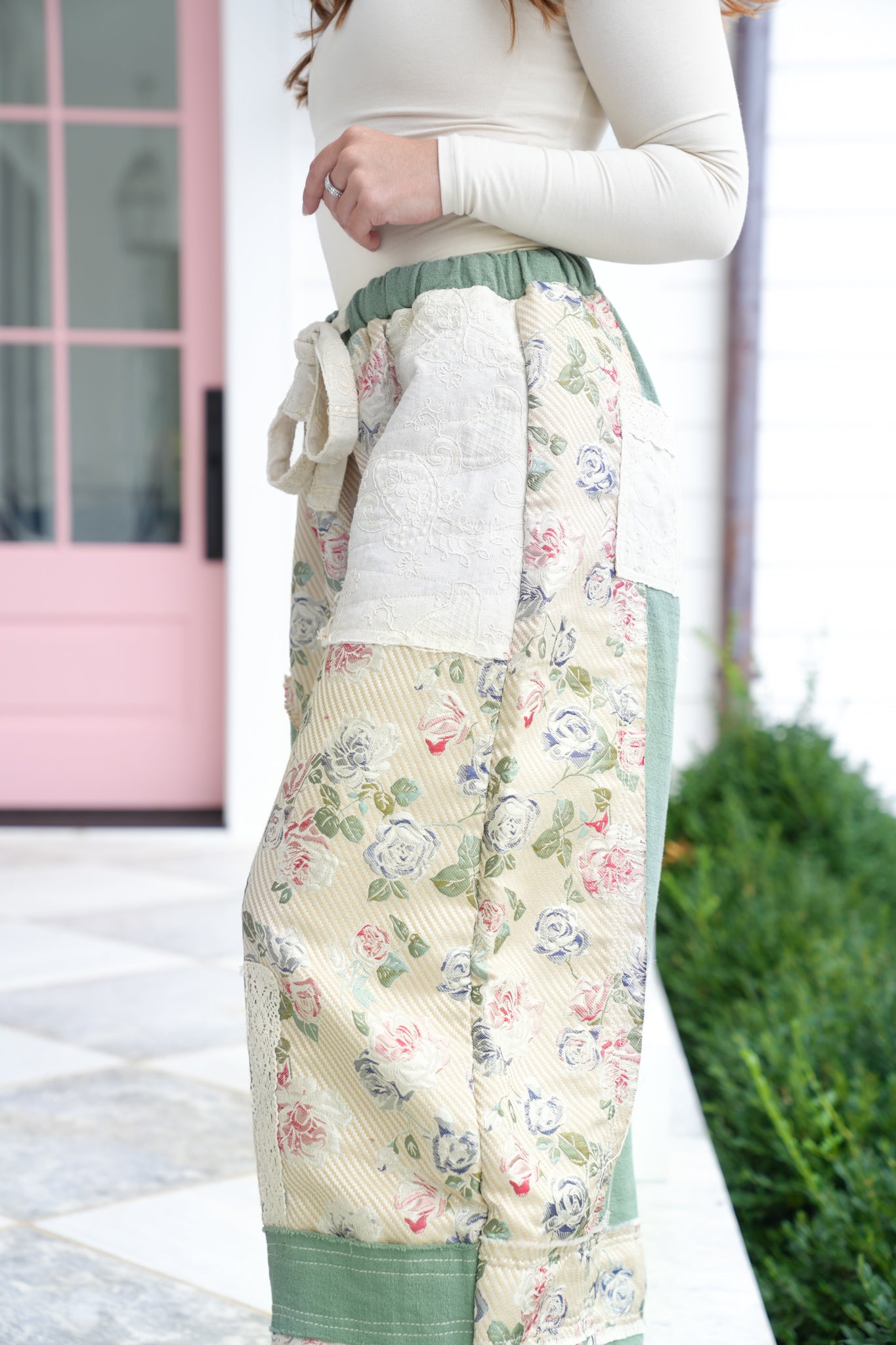 POL Floral Print Patchwork Elastic Waist Jogger Pants