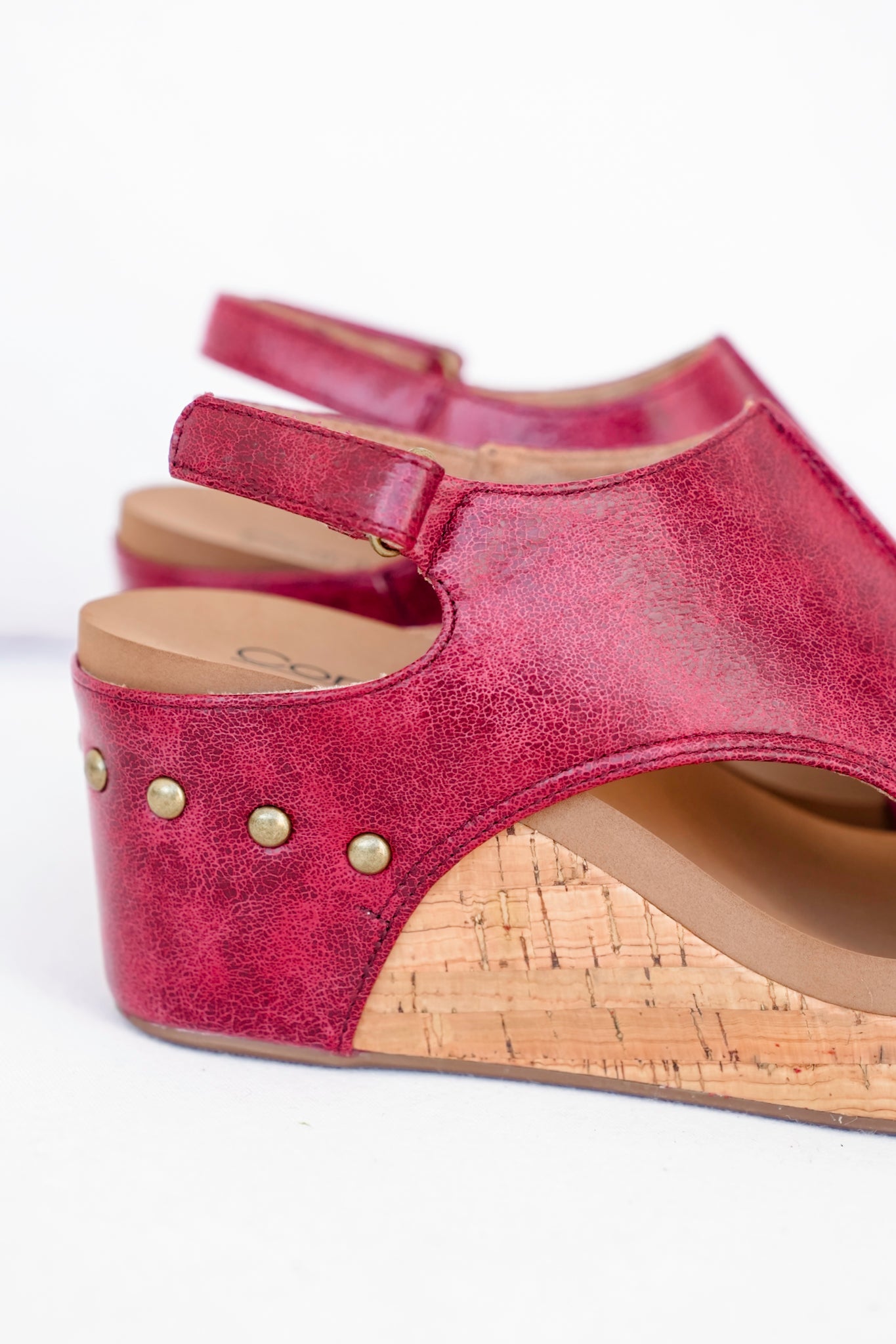 Corky's "Carley" Crackle Vegan Leather Wedge Sandal with Cork Platform and Stud Accents