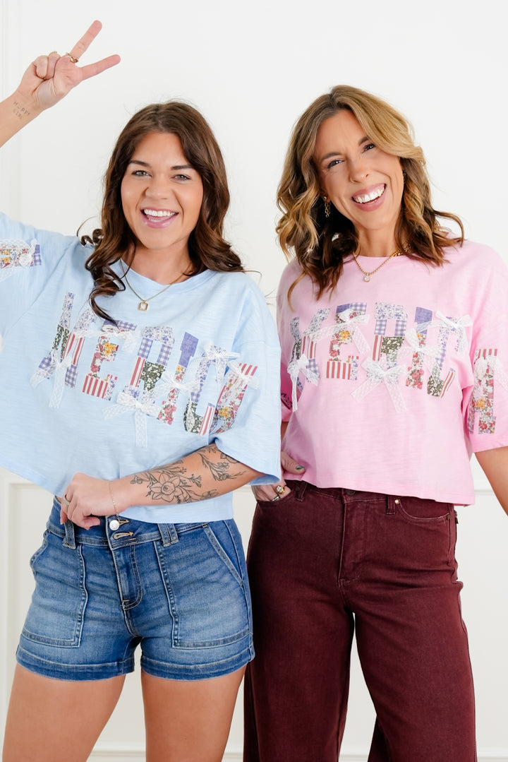 Short Sleeve "America" Top with Bow