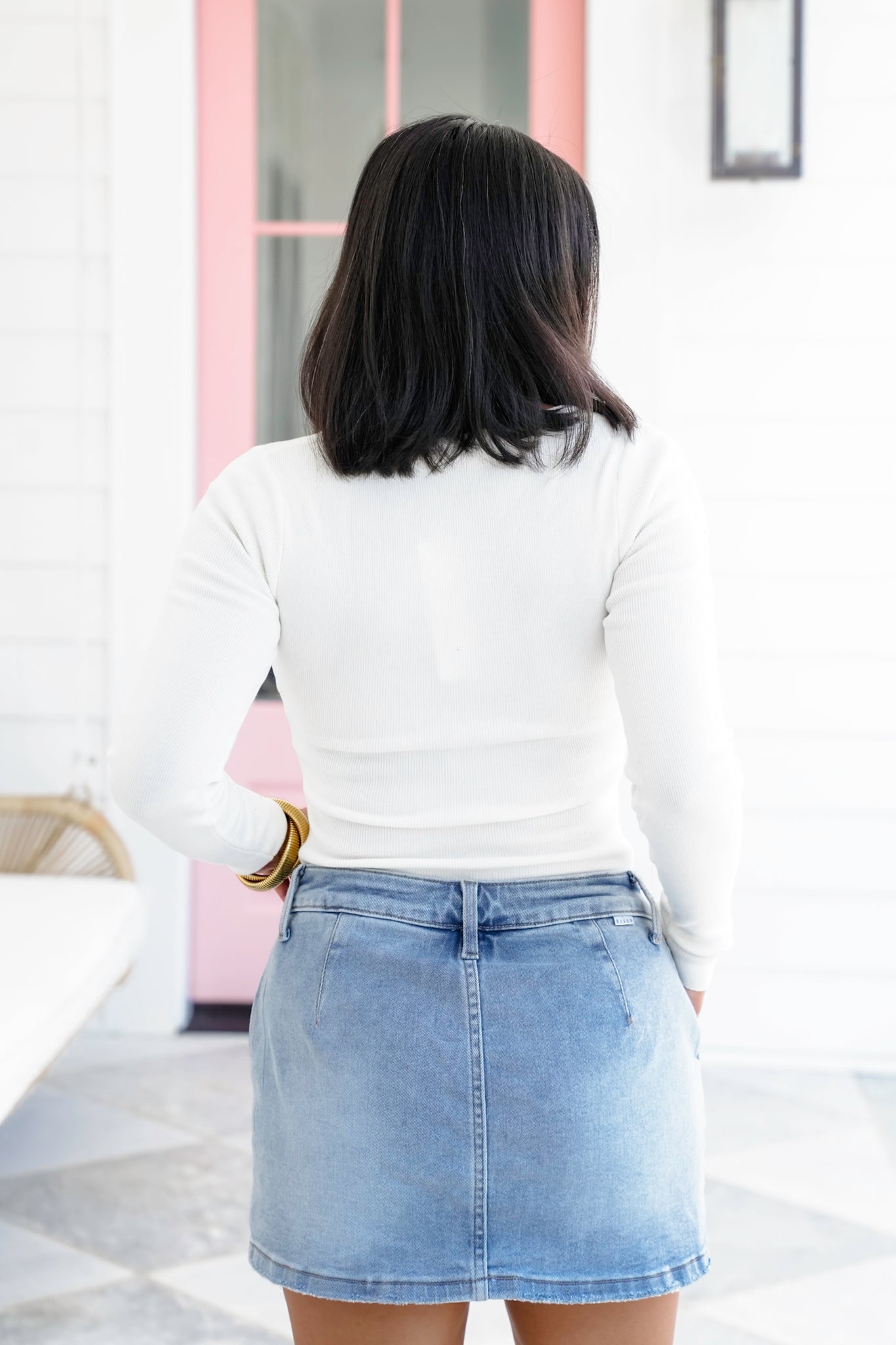 Ribbed Knit Long Sleeve Square Neck Top with Football Detail
