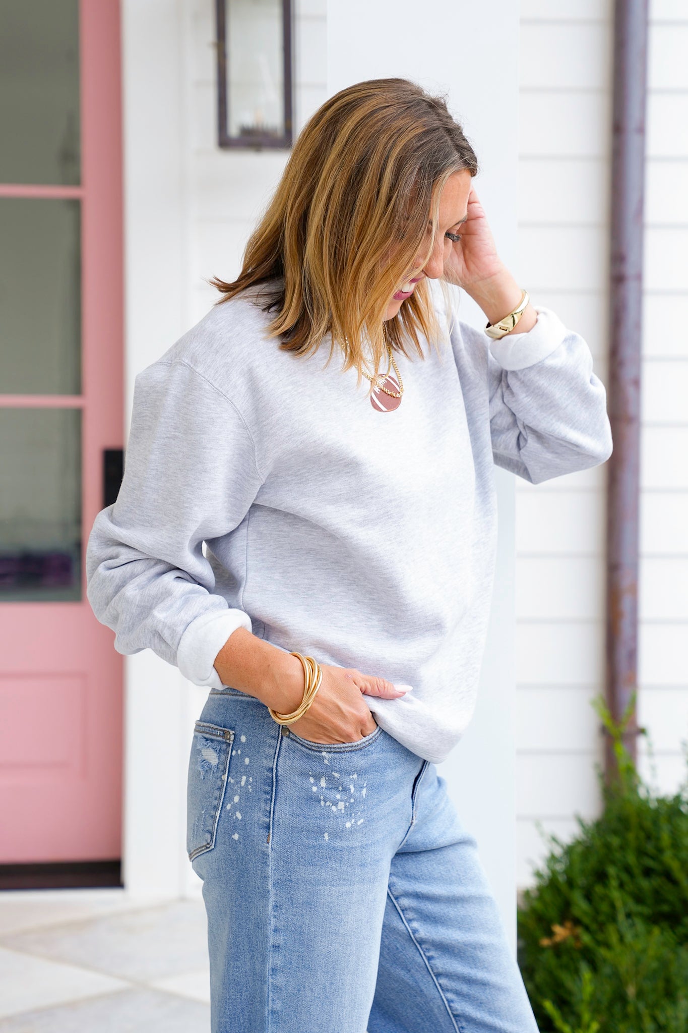 Plus/Reg Long Sleeve Tiny Football Graphic Sweatshirt