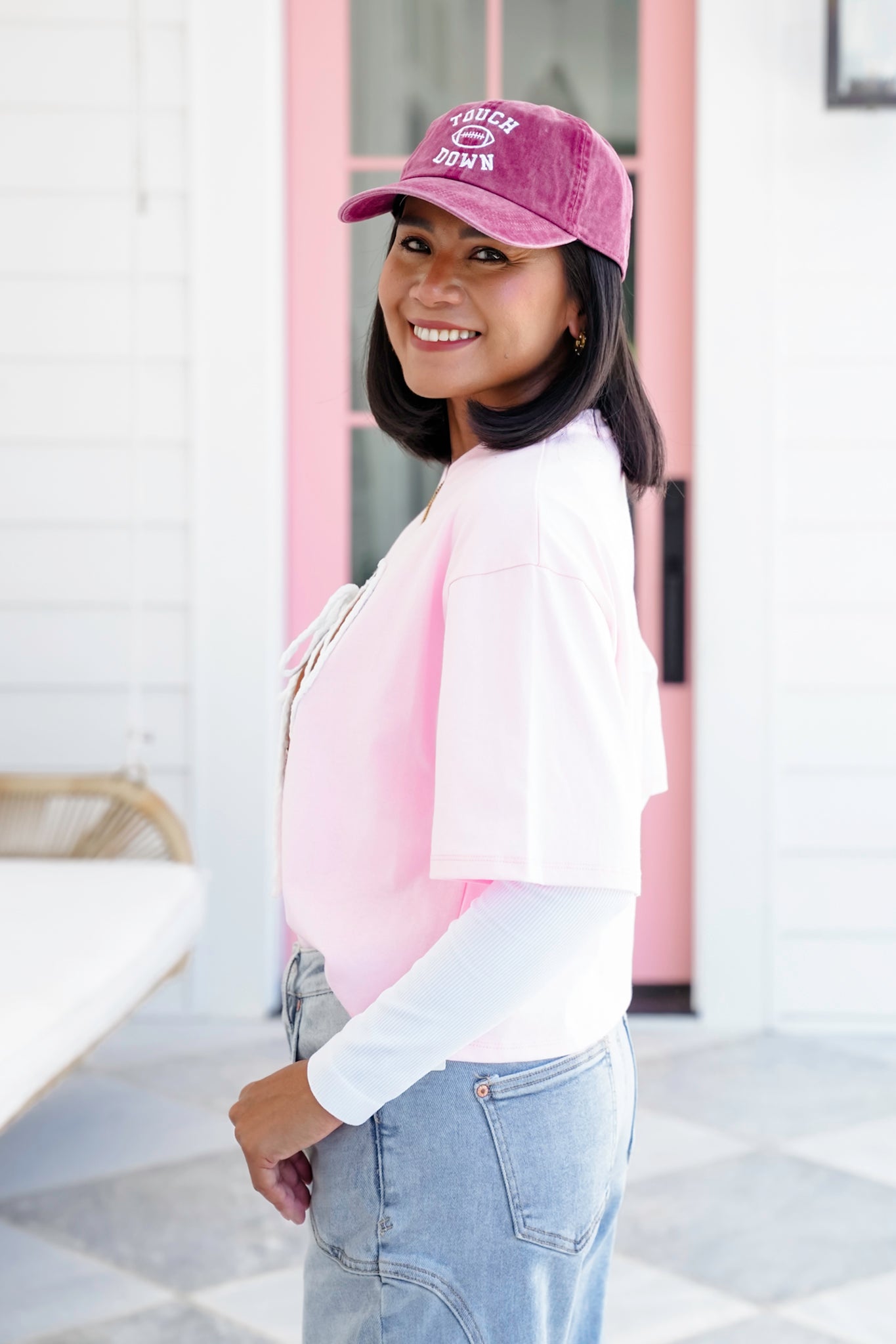 Short Sleeve Round Neck Top with Football Detail