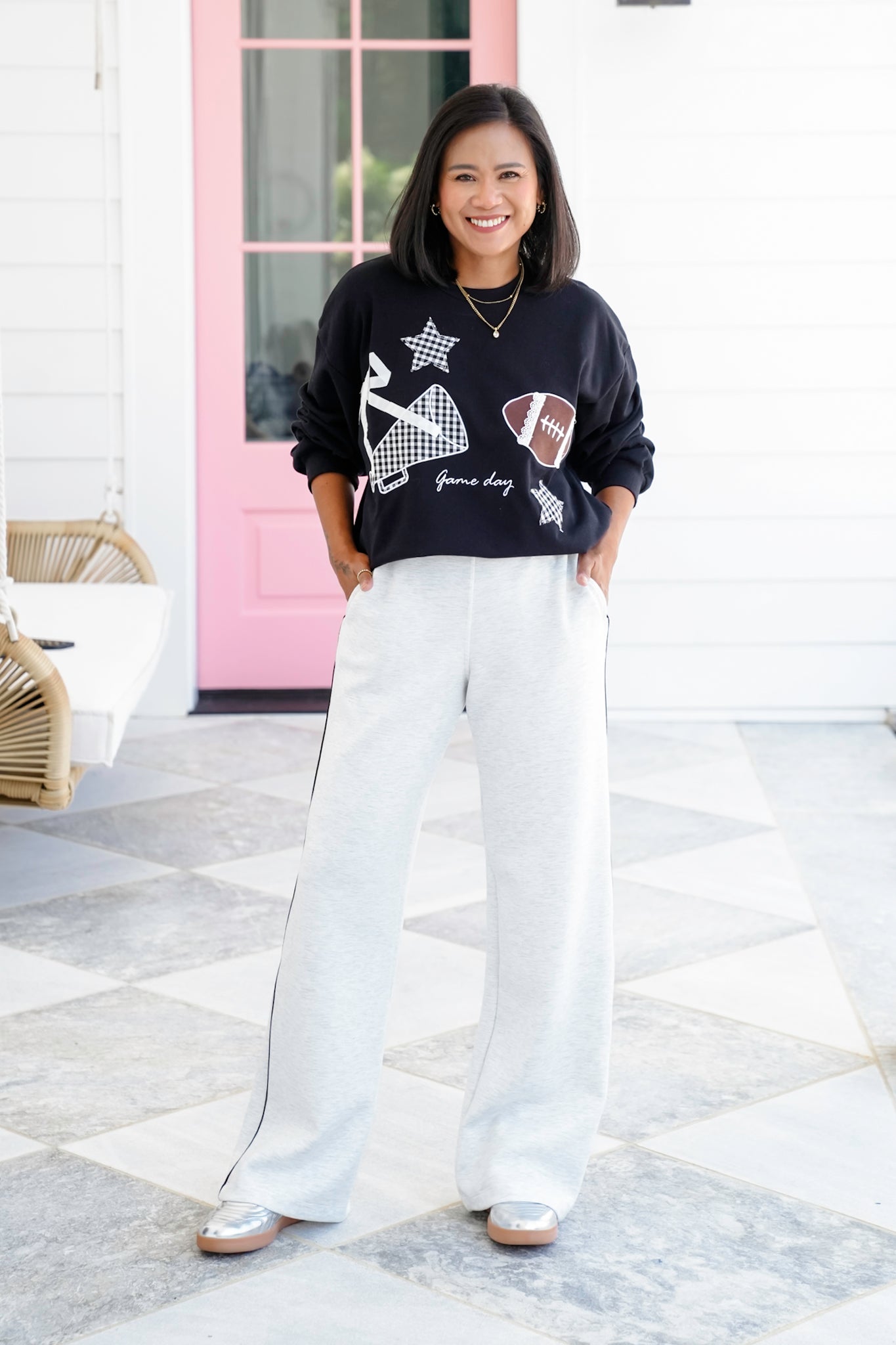 Patchwork Game Day Long Sleeve Pullover Sweatshirt