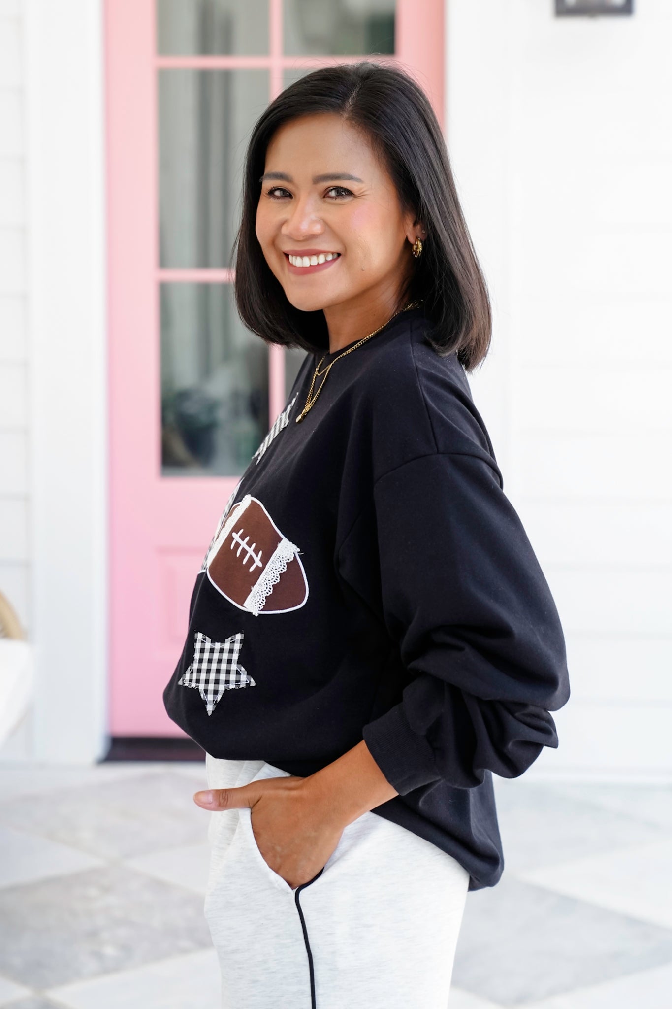 Patchwork Game Day Long Sleeve Pullover Sweatshirt