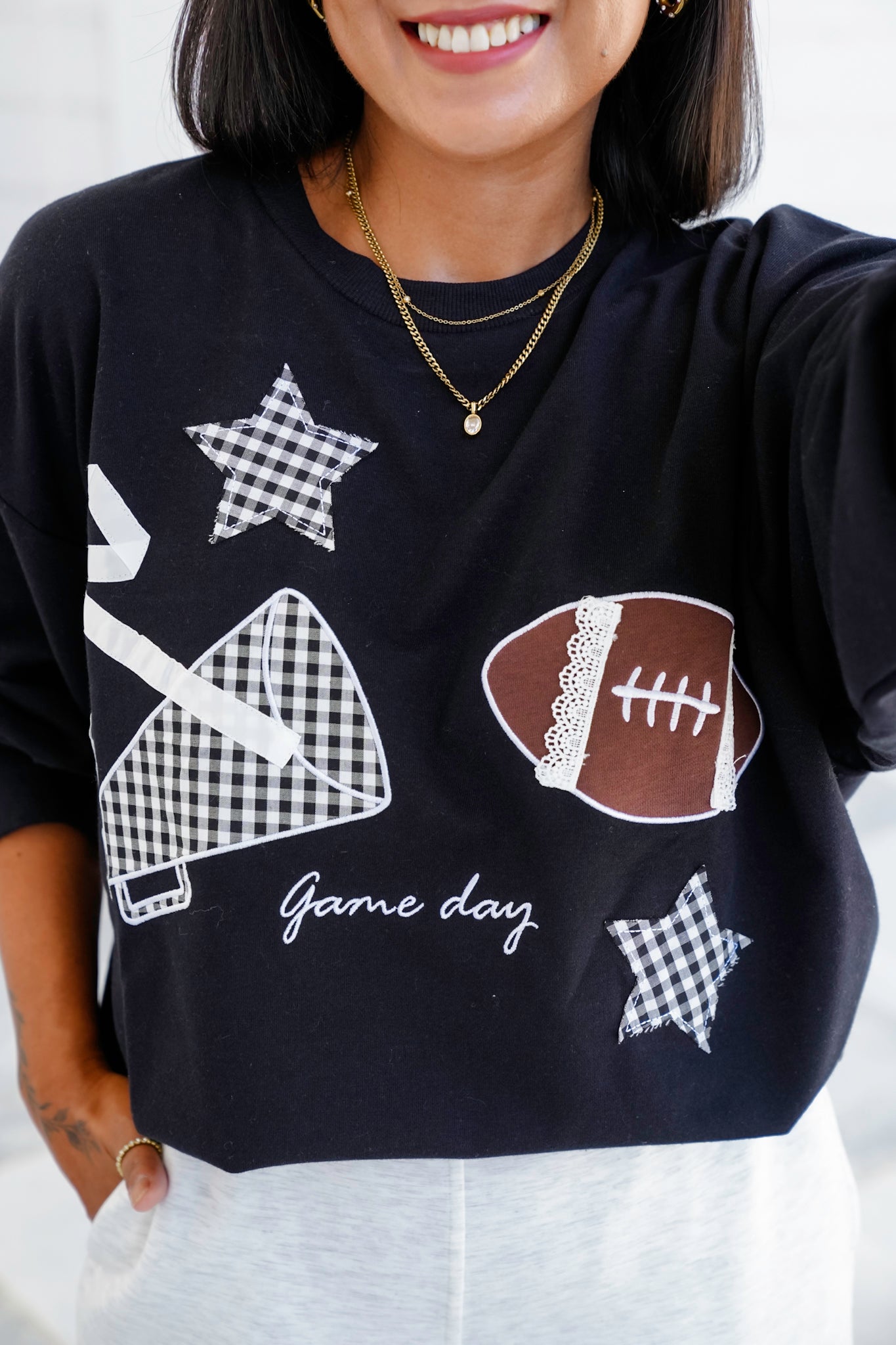Patchwork Game Day Long Sleeve Pullover Sweatshirt