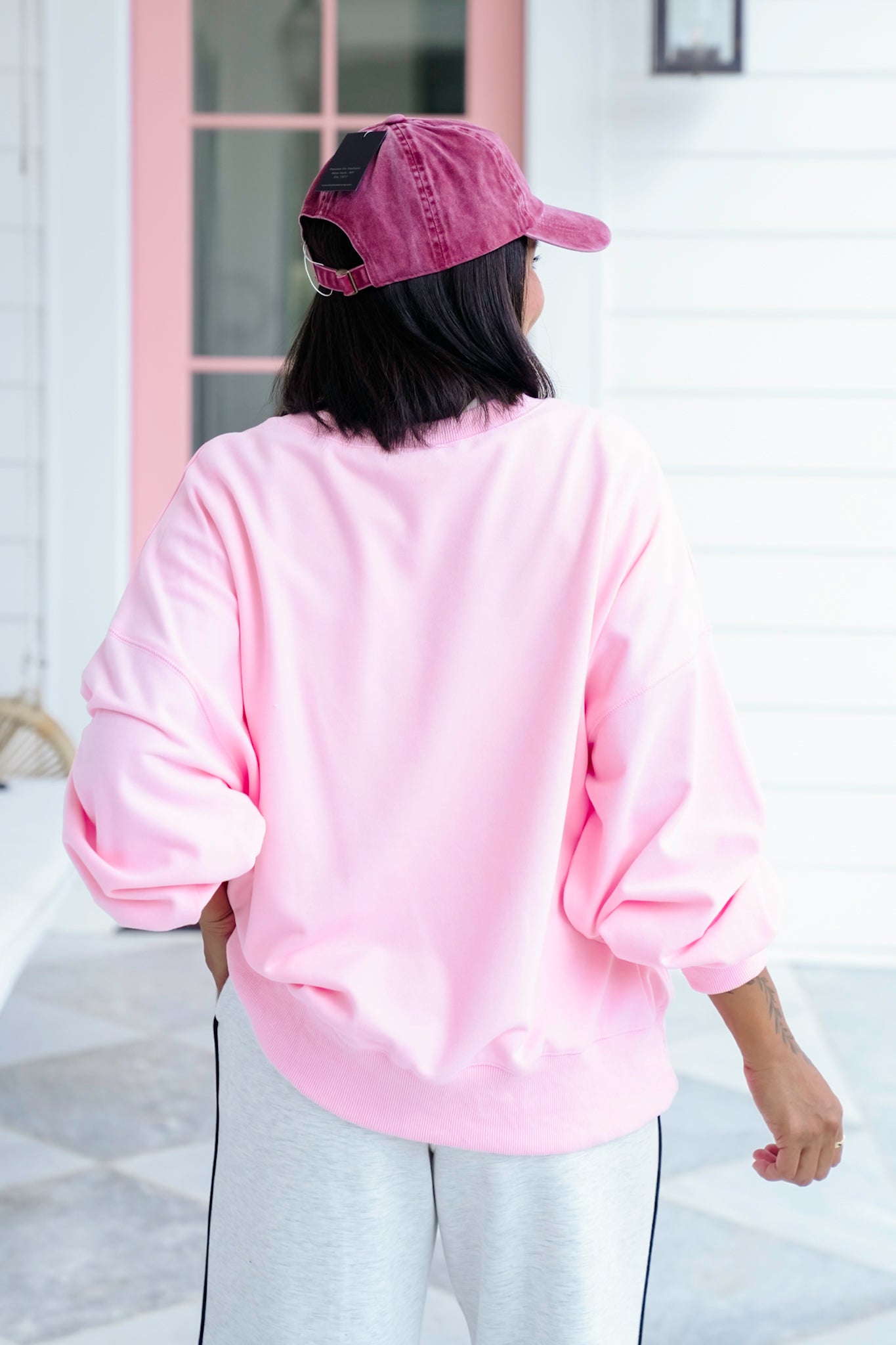 Pink Long Sleeve Round Neck Sweatshirt with Football Detail