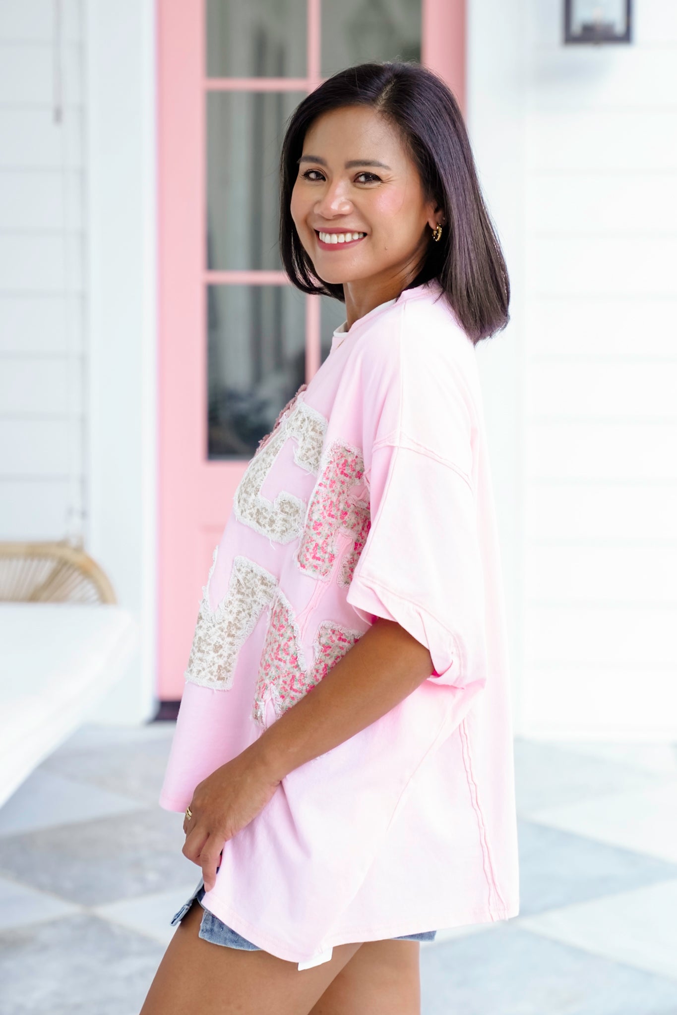 Short Sleeve "Touch Down" Patchwork Top