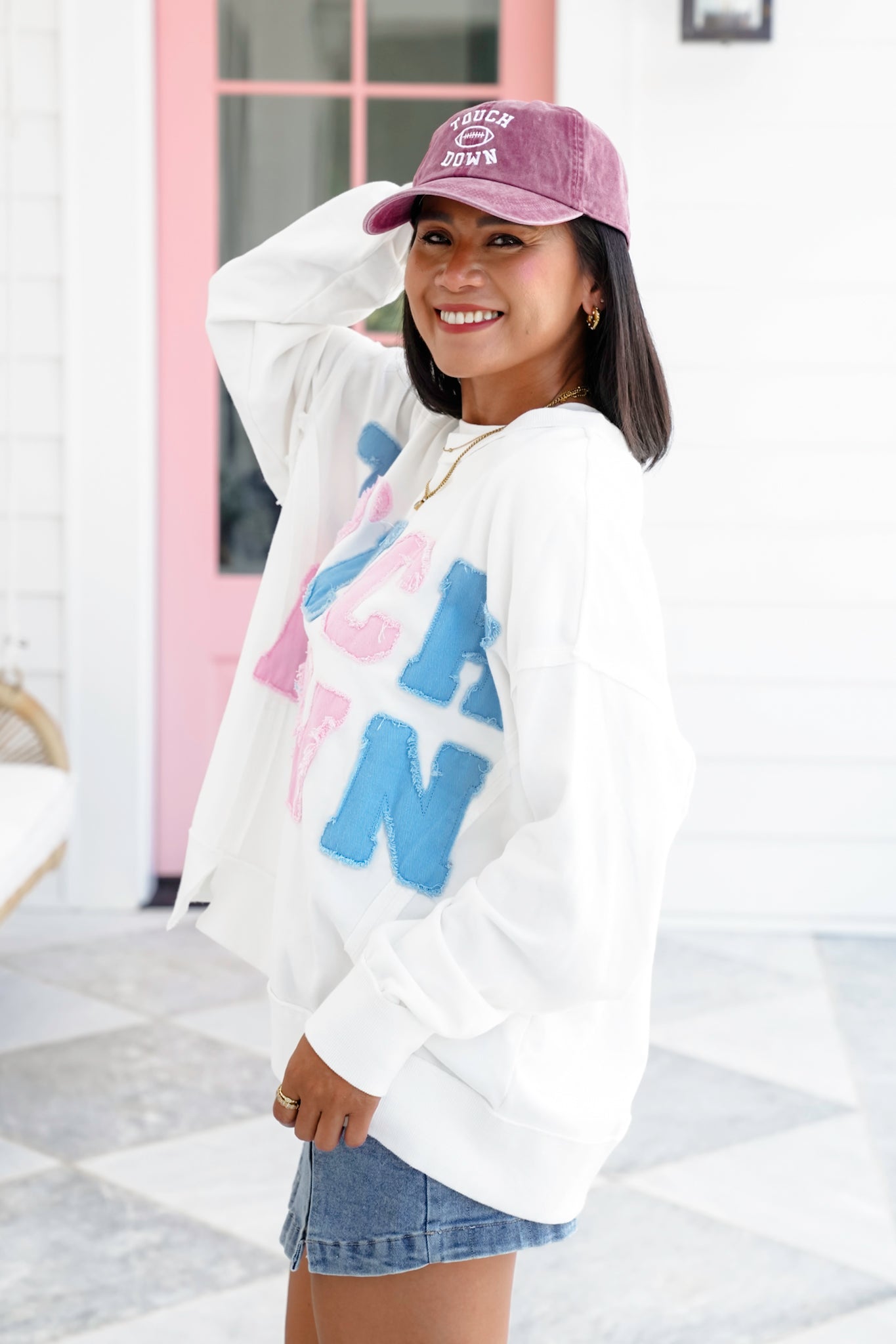 White Long Sleeve Color Block "Touchdown" Top