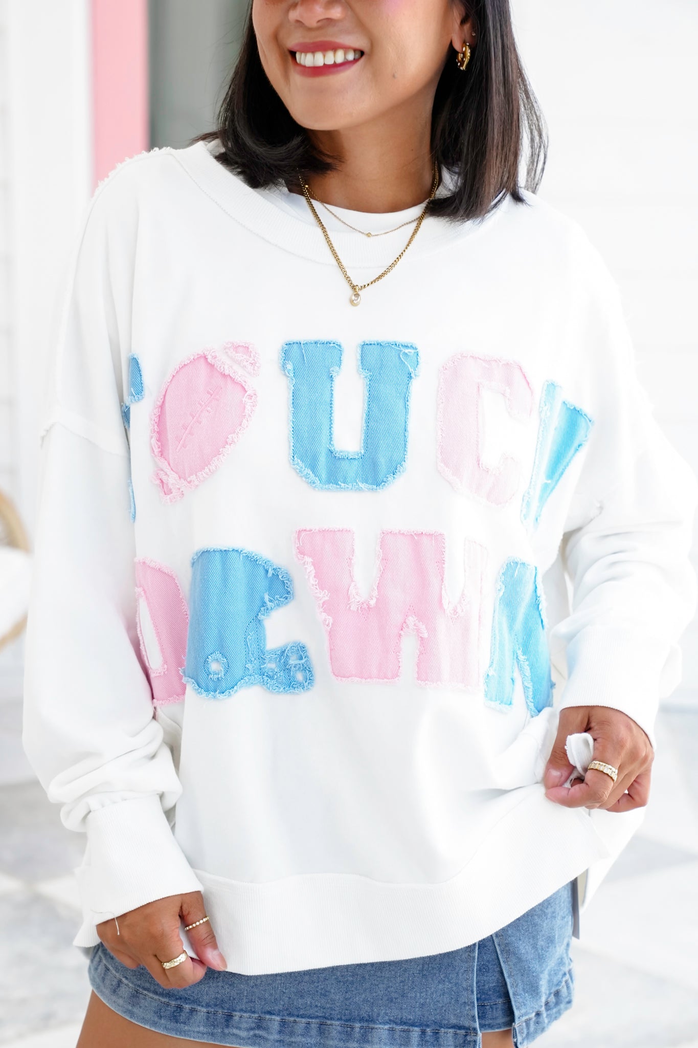 White Long Sleeve Color Block "Touchdown" Top