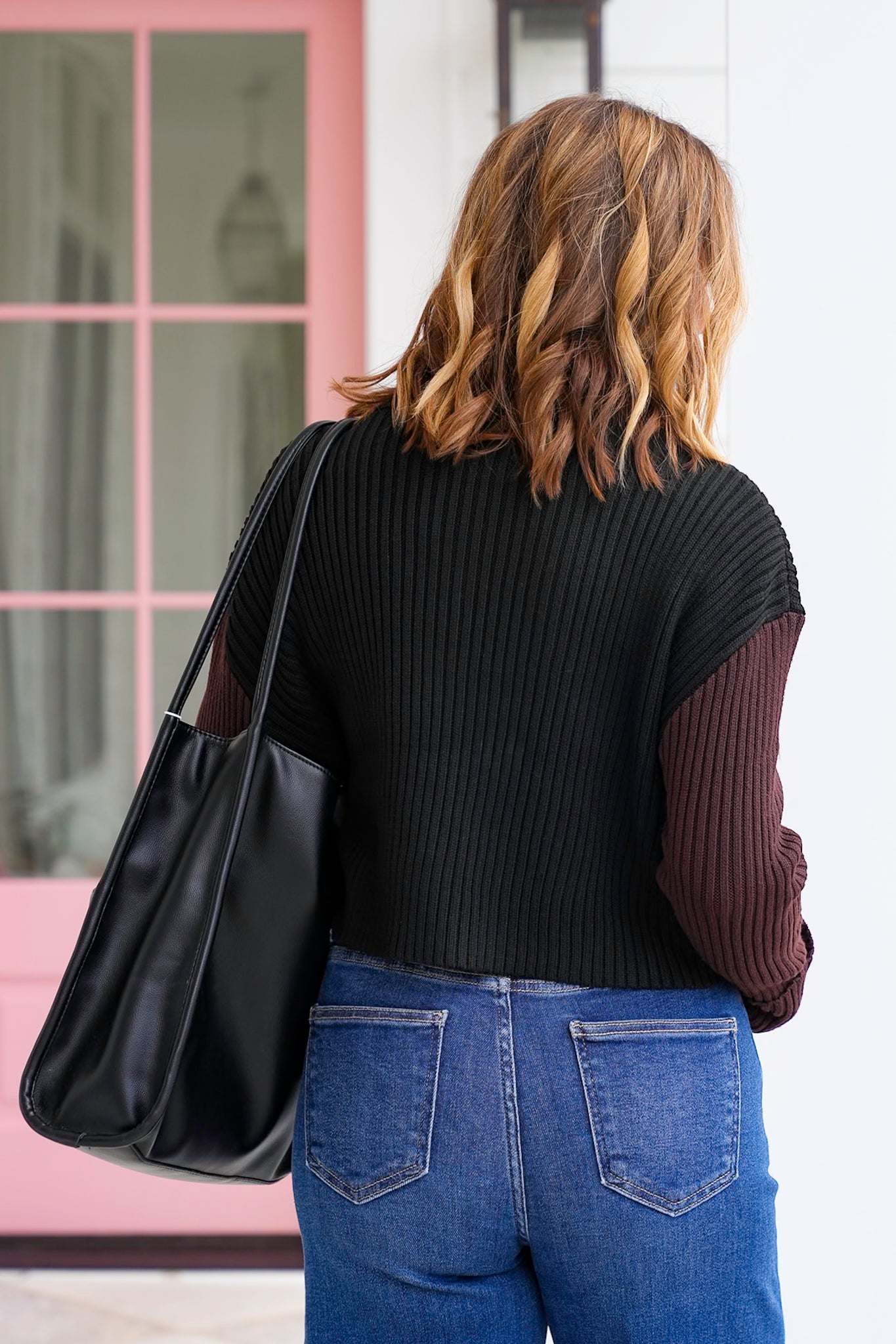Ribbed Knit Long Contrast Sleeve Button Down Cardigan