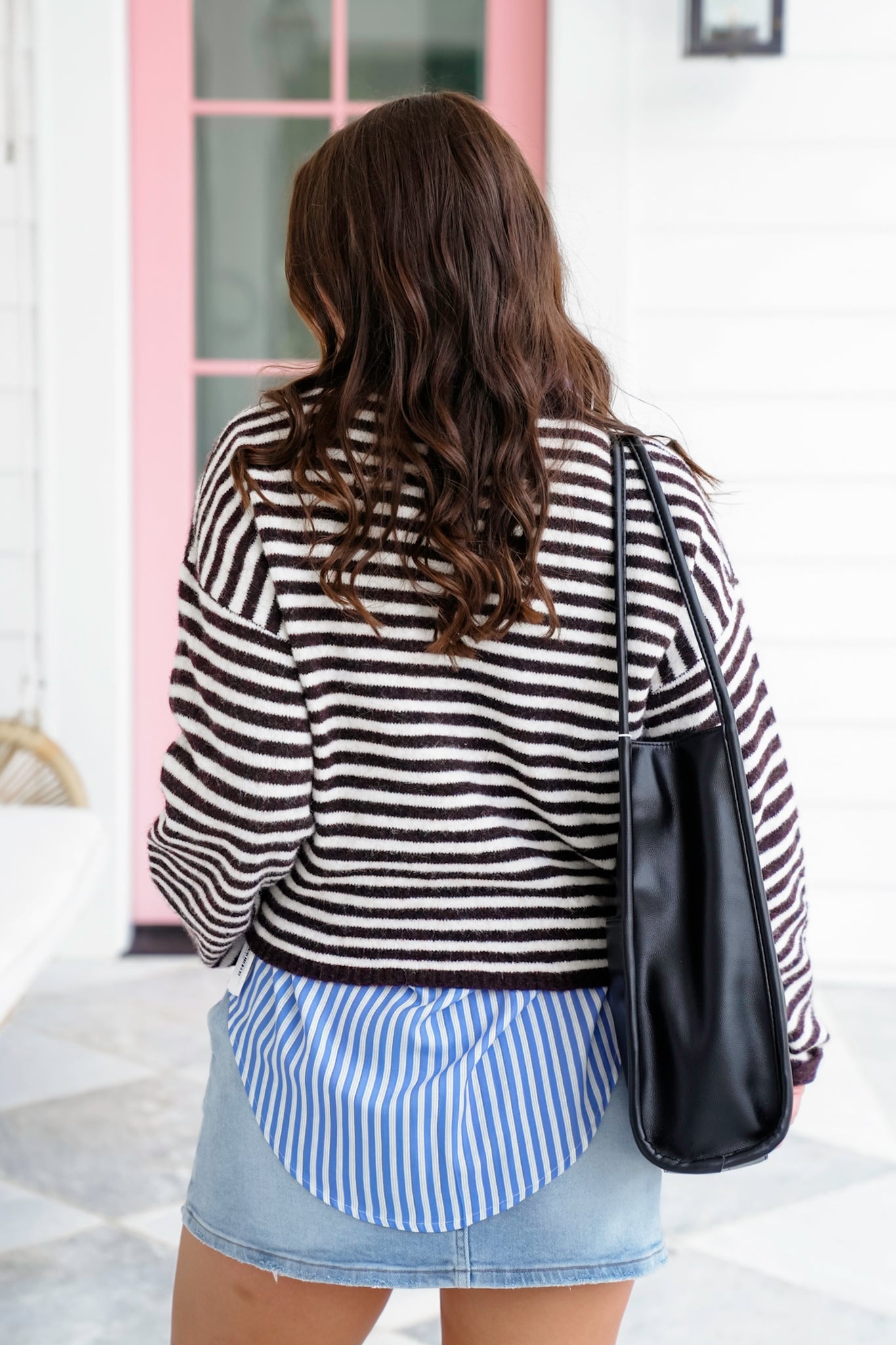 Stripe Long Sleeve Button Up Pullover Sweater