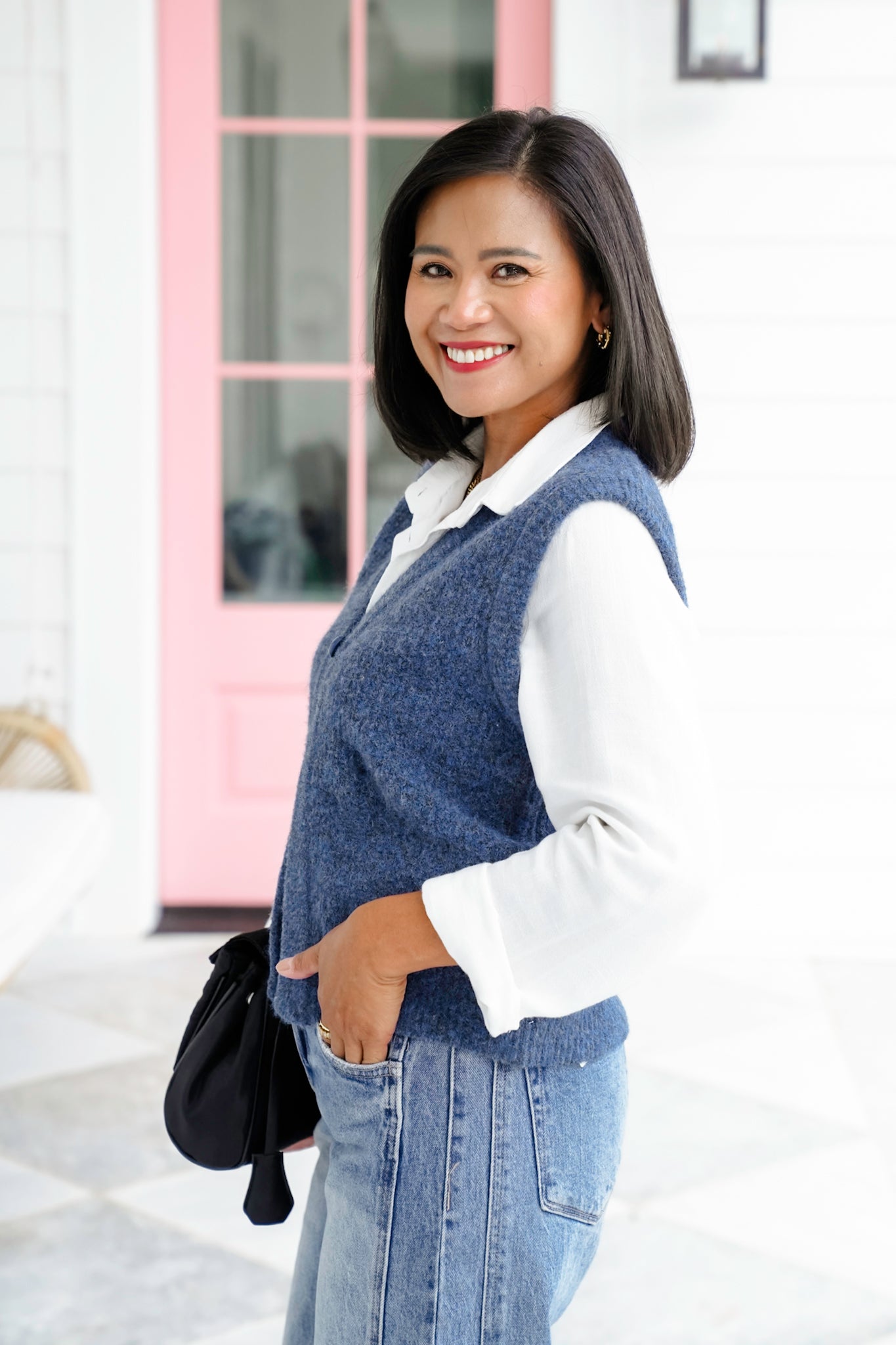 Knit V Neck Single Button Vest