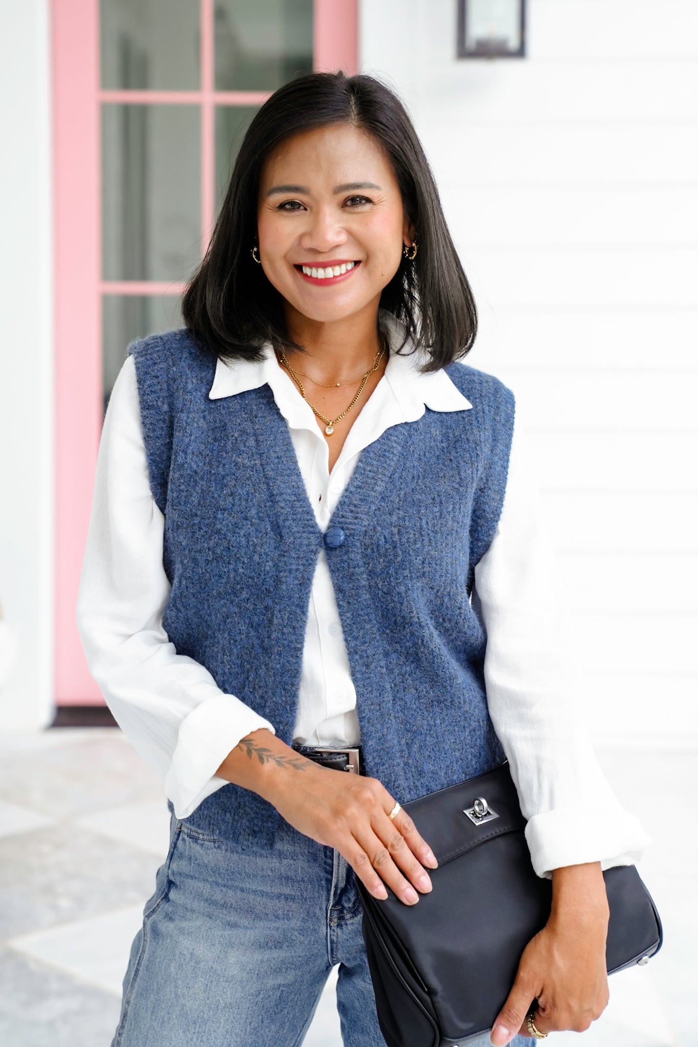 Knit V Neck Single Button Vest