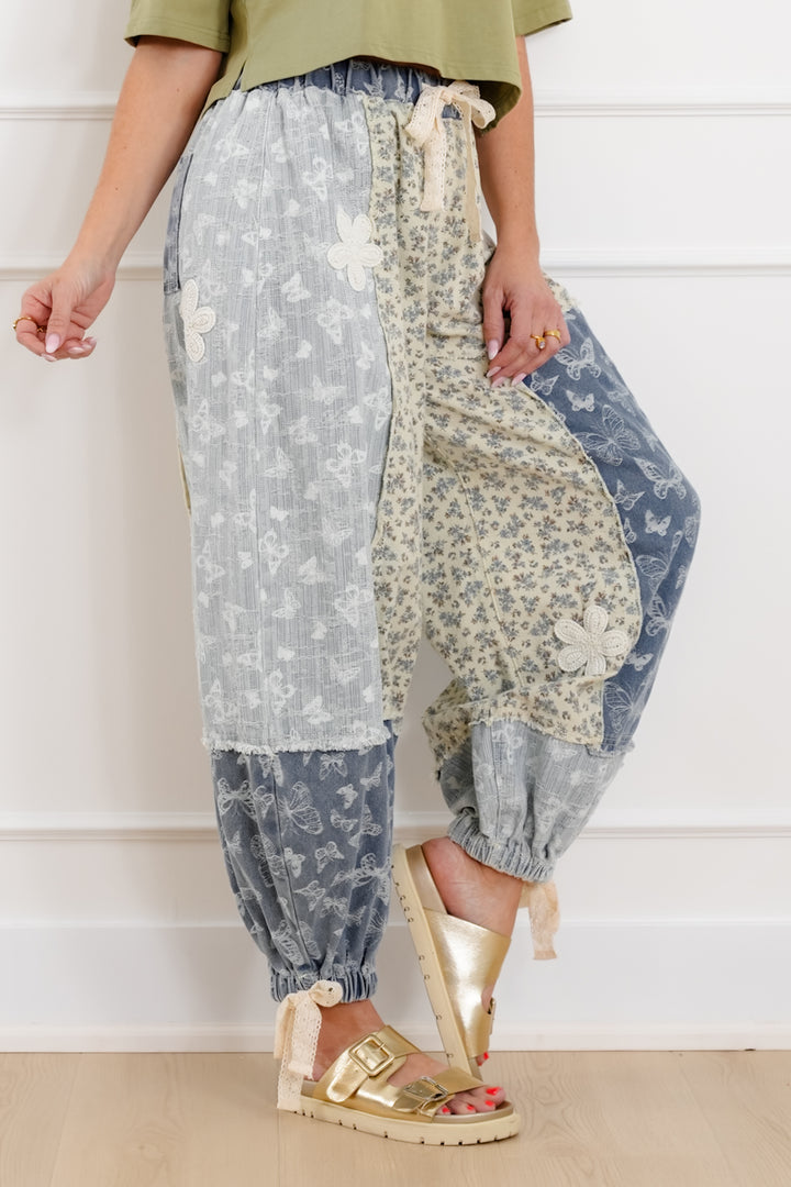 POL Butterfly Patchwork Elastic Waist Jogger Pants