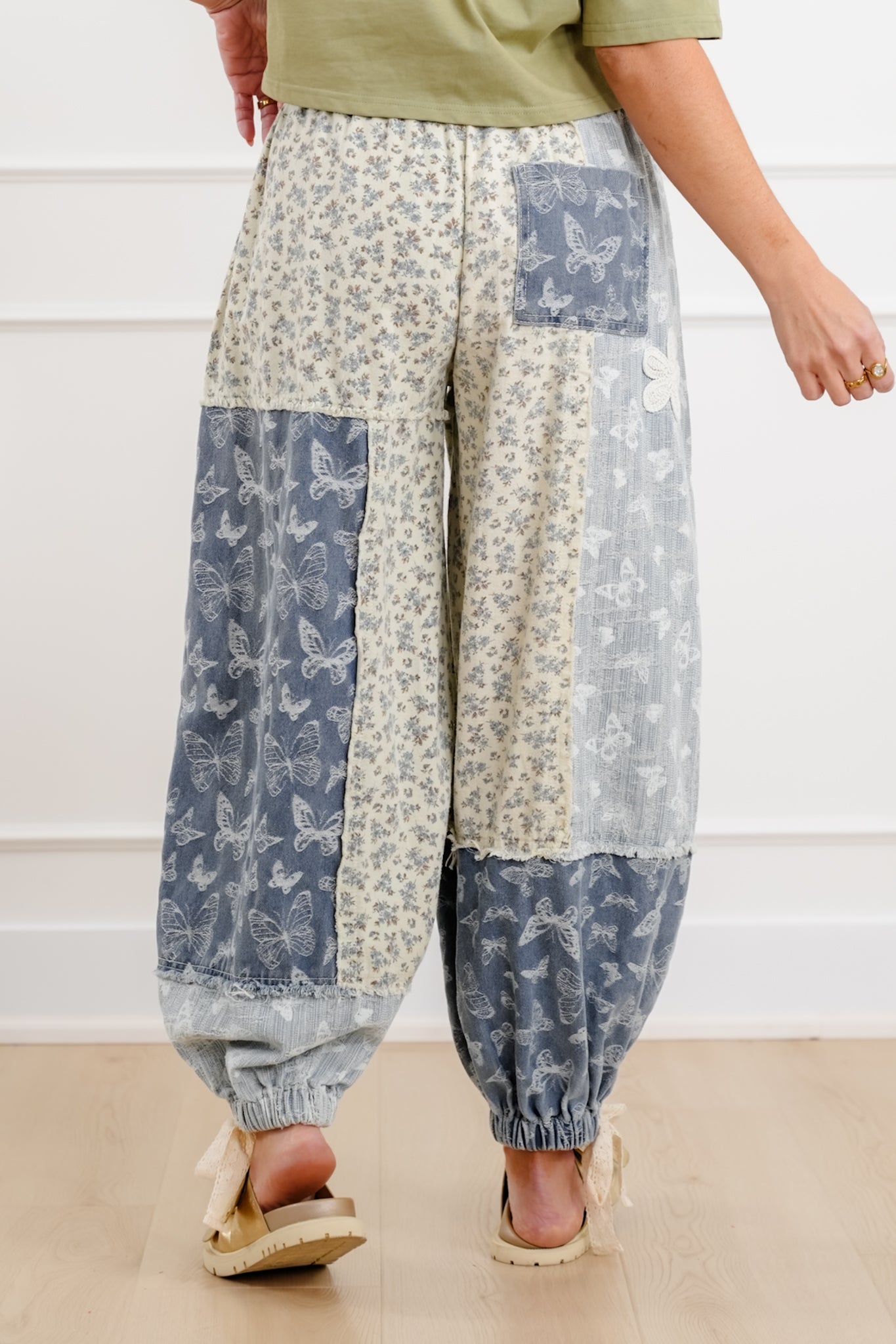 POL Butterfly Patchwork Elastic Waist Jogger Pants