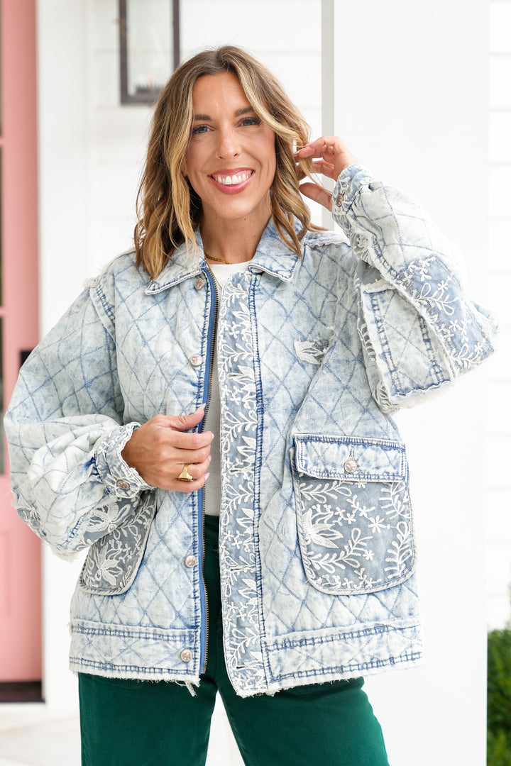 POL Light Wash Long Sleeve Zip Up Jacket