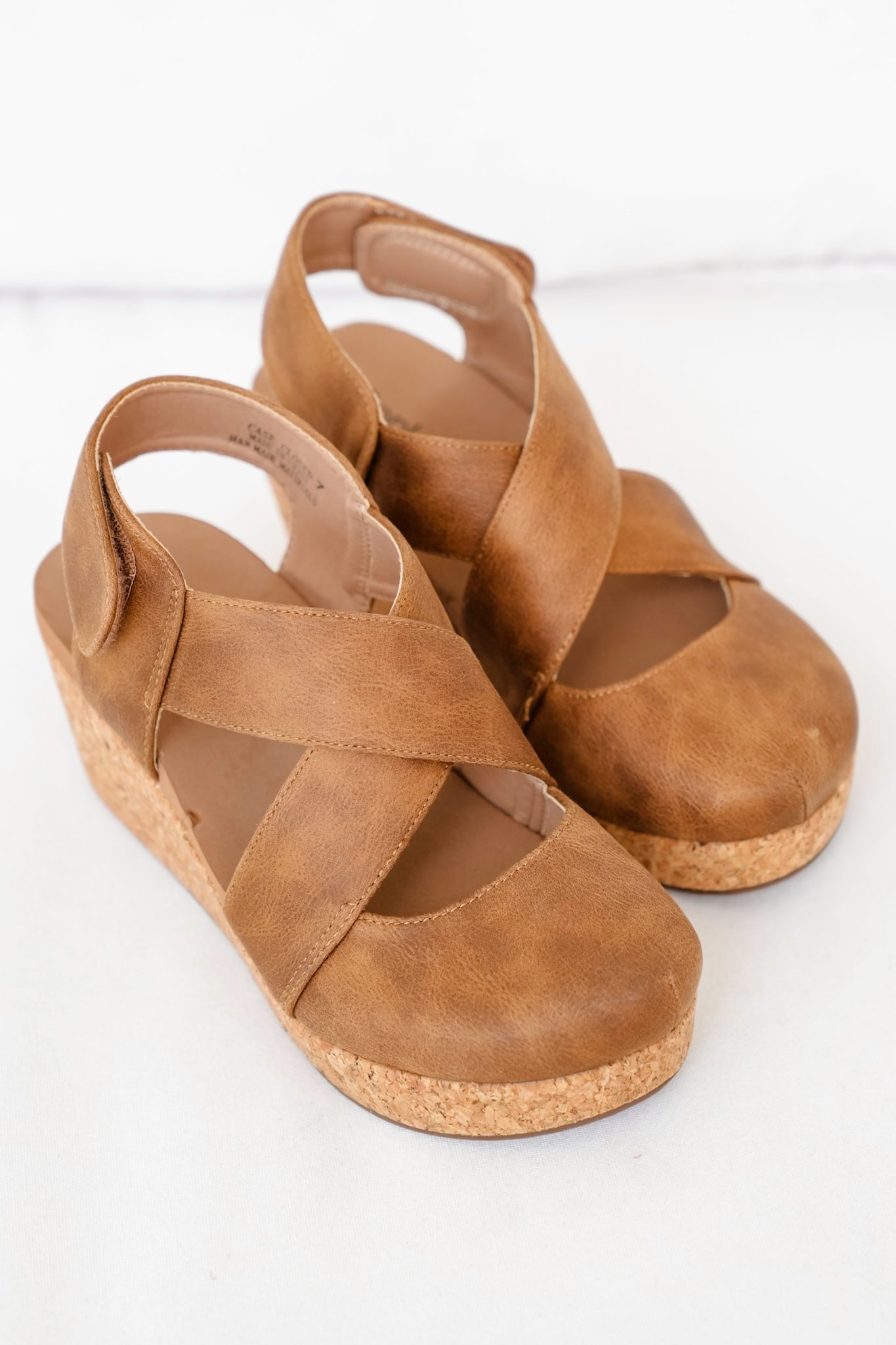 Corky's "Case Closed" Vegan Crisscross Wedge Sandal with Cork Platform and Adjustable Strap