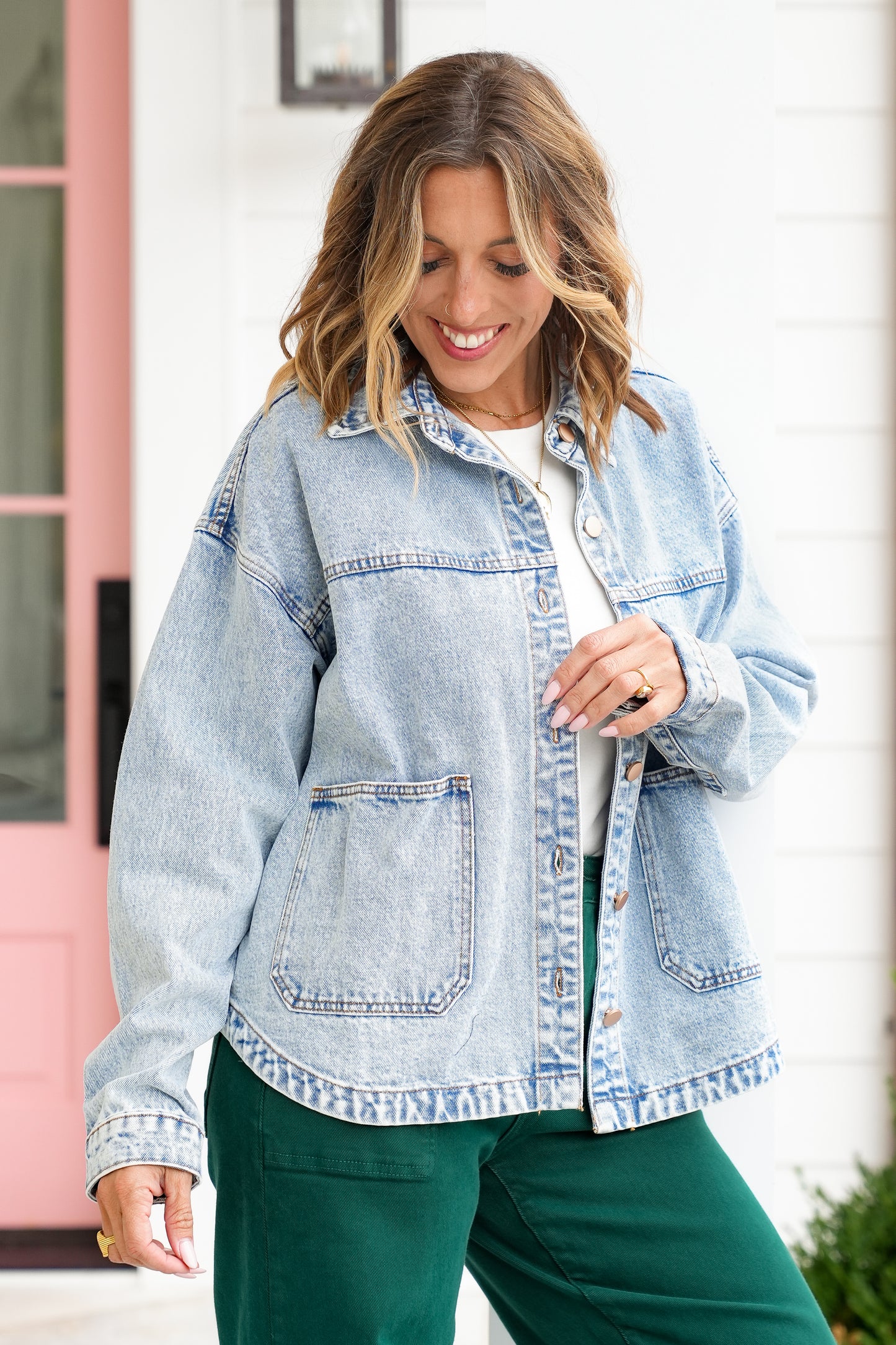 Light Wash Long Sleeve Double Pocket Jacket