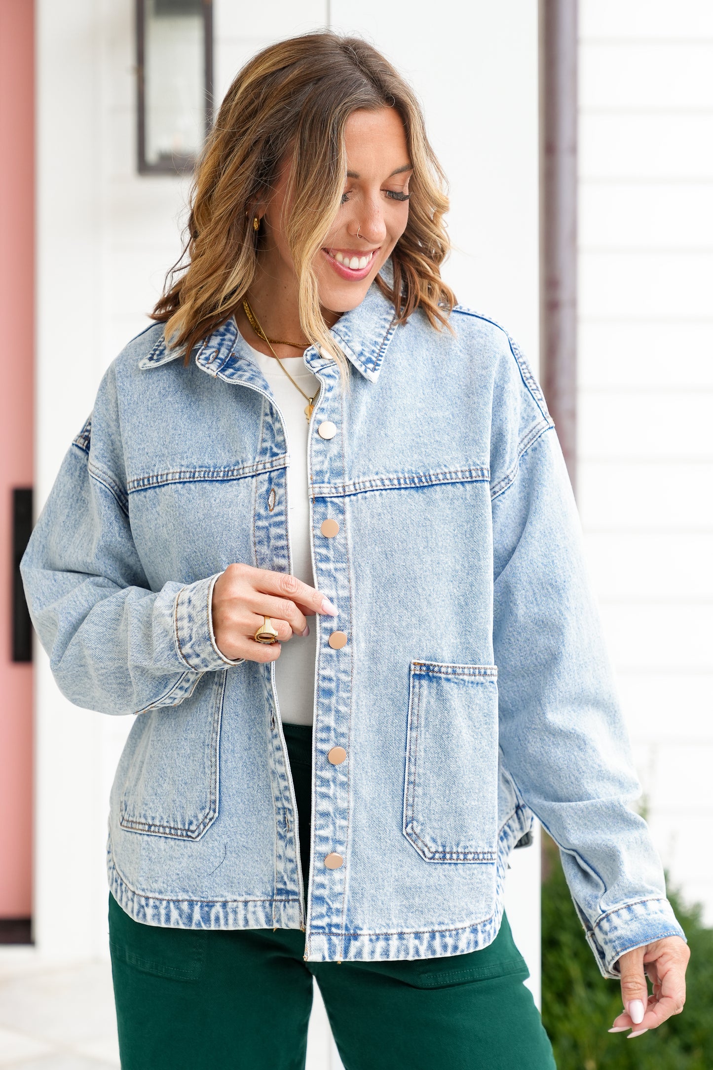 Light Wash Long Sleeve Double Pocket Jacket