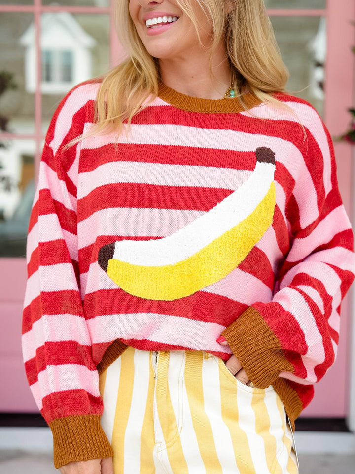 Stripe and Banana Long Sleeve Sweater - Freckled Poppy
