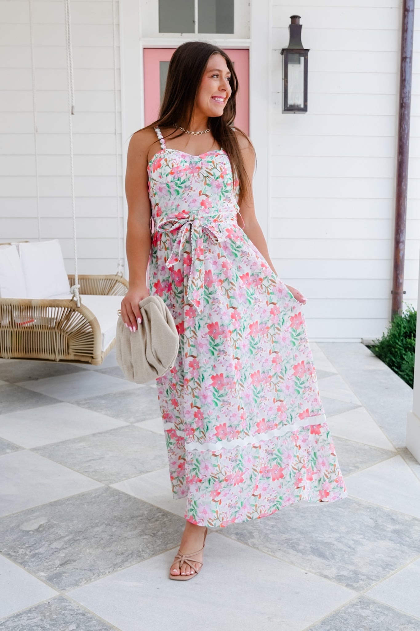 Floral Sleeveless Fitted Bodice Maxi Dress