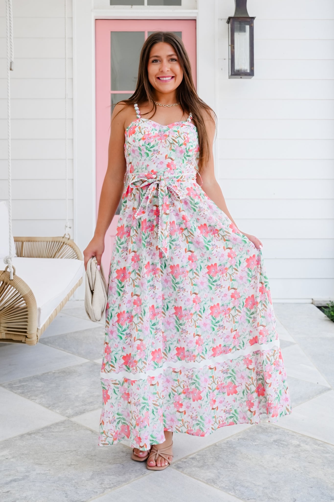 Floral Sleeveless Fitted Bodice Maxi Dress