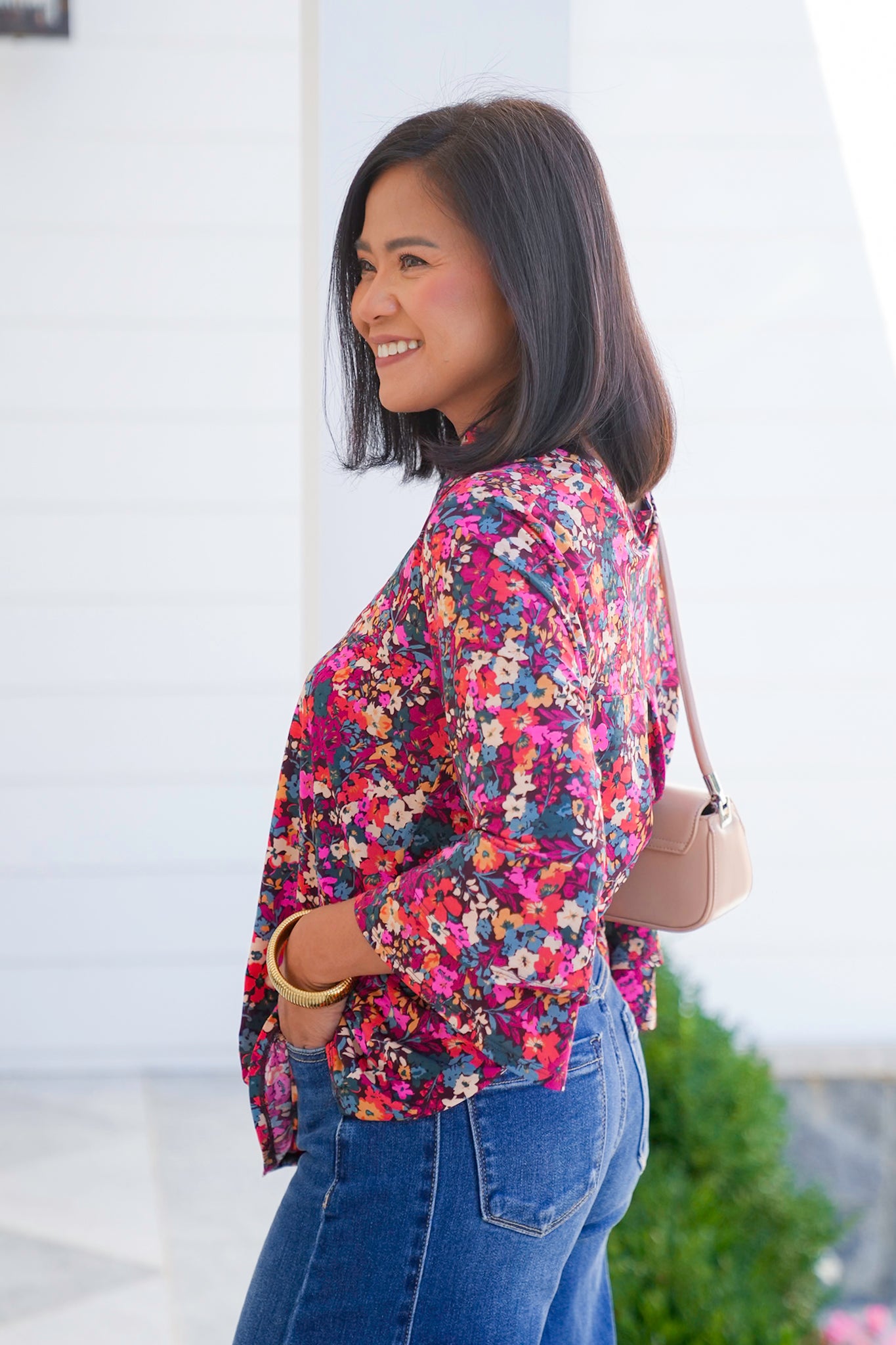 Plus/Reg Floral Print 3/4 Bell Sleeve Tunic Top