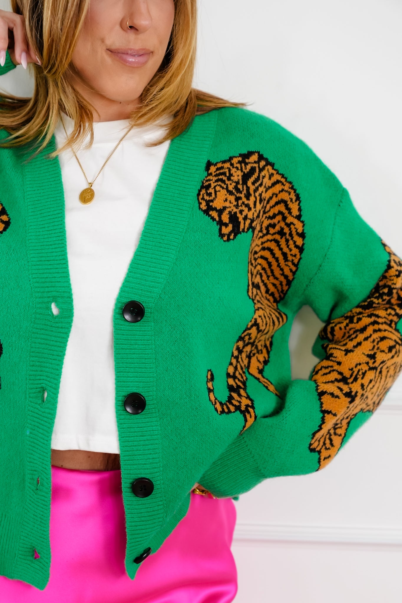 Tiger Pattern Long Sleeve Button Down Cardigan