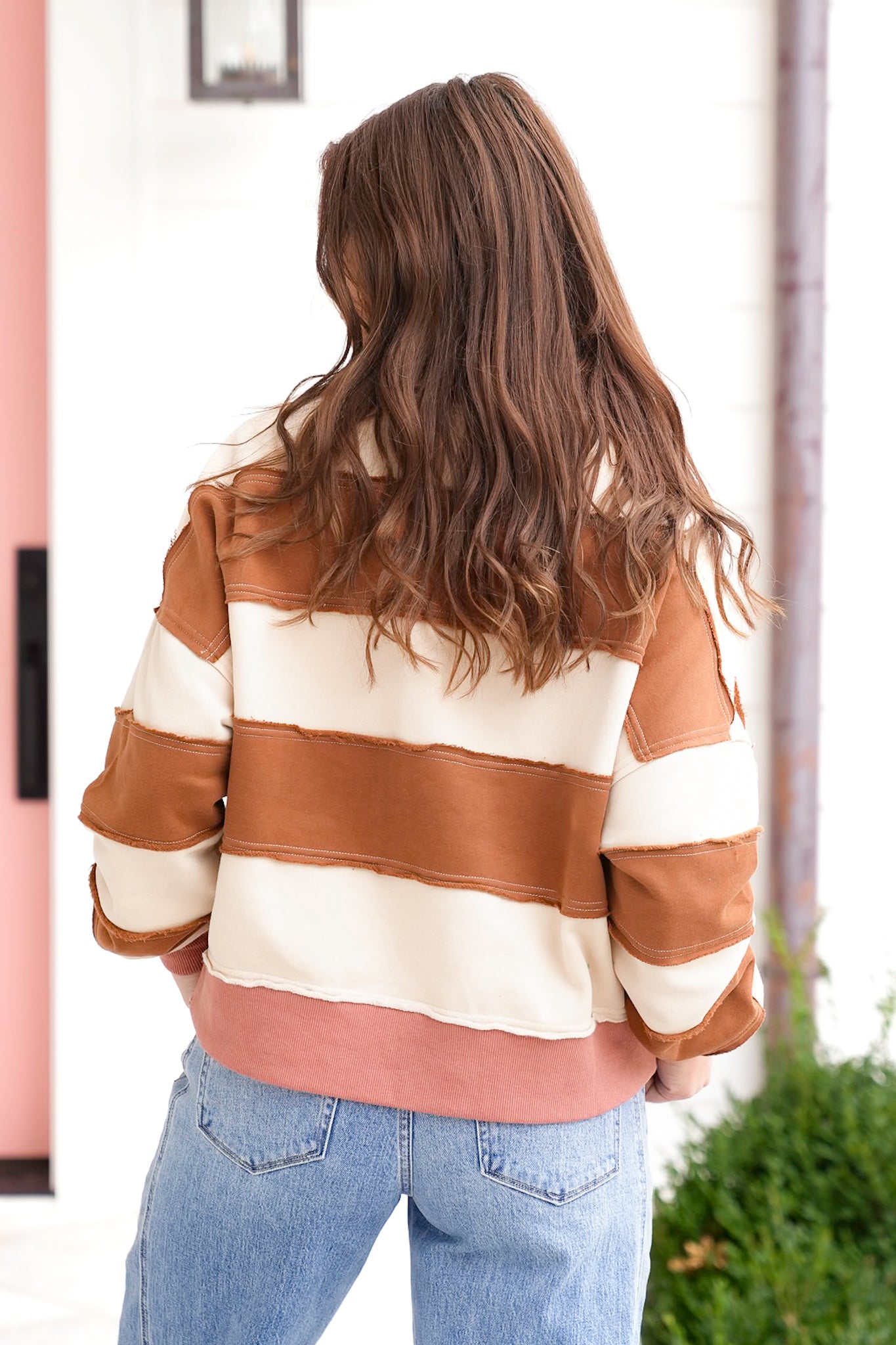 Stripe Long Sleeve Top with Grommet Accent